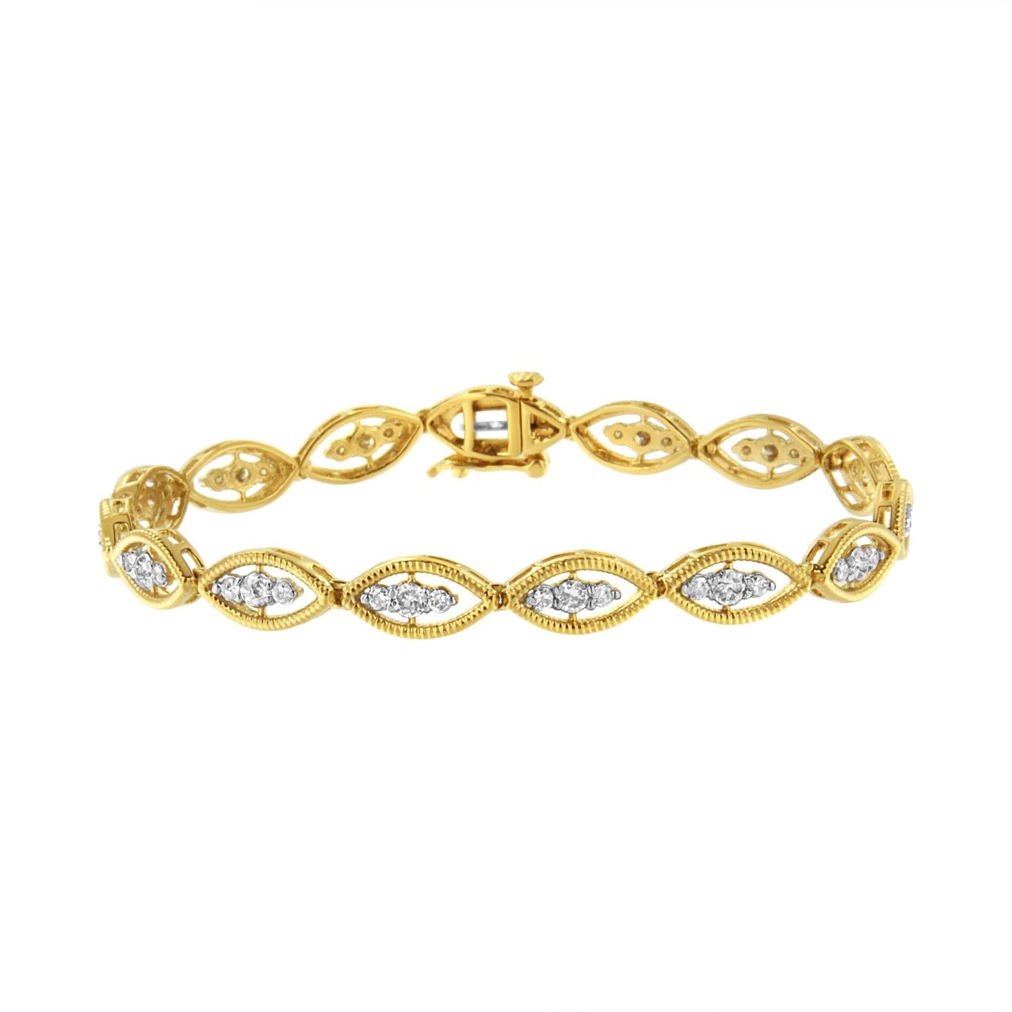 10K Yellow Gold Plated .925 Sterling Silver 1 cttw Prong Set Round-Cut Diamond Link Bracelet (J-K Color, I1-I2 Clarity) - 7.25" - Bijoux-NYC Direct