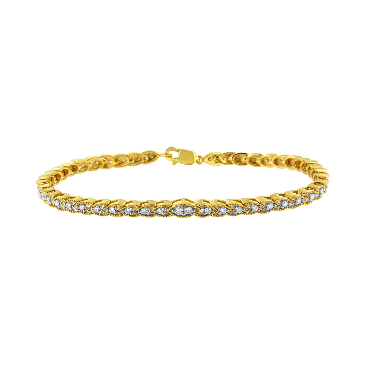 10K Yellow Gold Plated .925 Sterling Silver 1 cttw Prong-Set Diamond Pear Shape Link Bracelet (I-J Color, I1-I2 Clarity) - 7.25" - Bijoux-NYC Direct