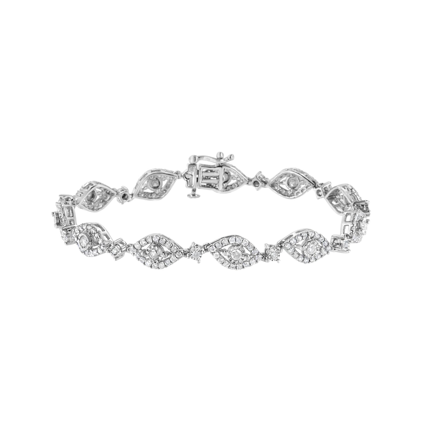 .925 Sterling Silver 2 1/2 Cttw Diamond Pear Shaped and Bezel Link Bracelet (I-J Color, I2-I3 Clarity) - 7.5 " - Bijoux-NYC Direct