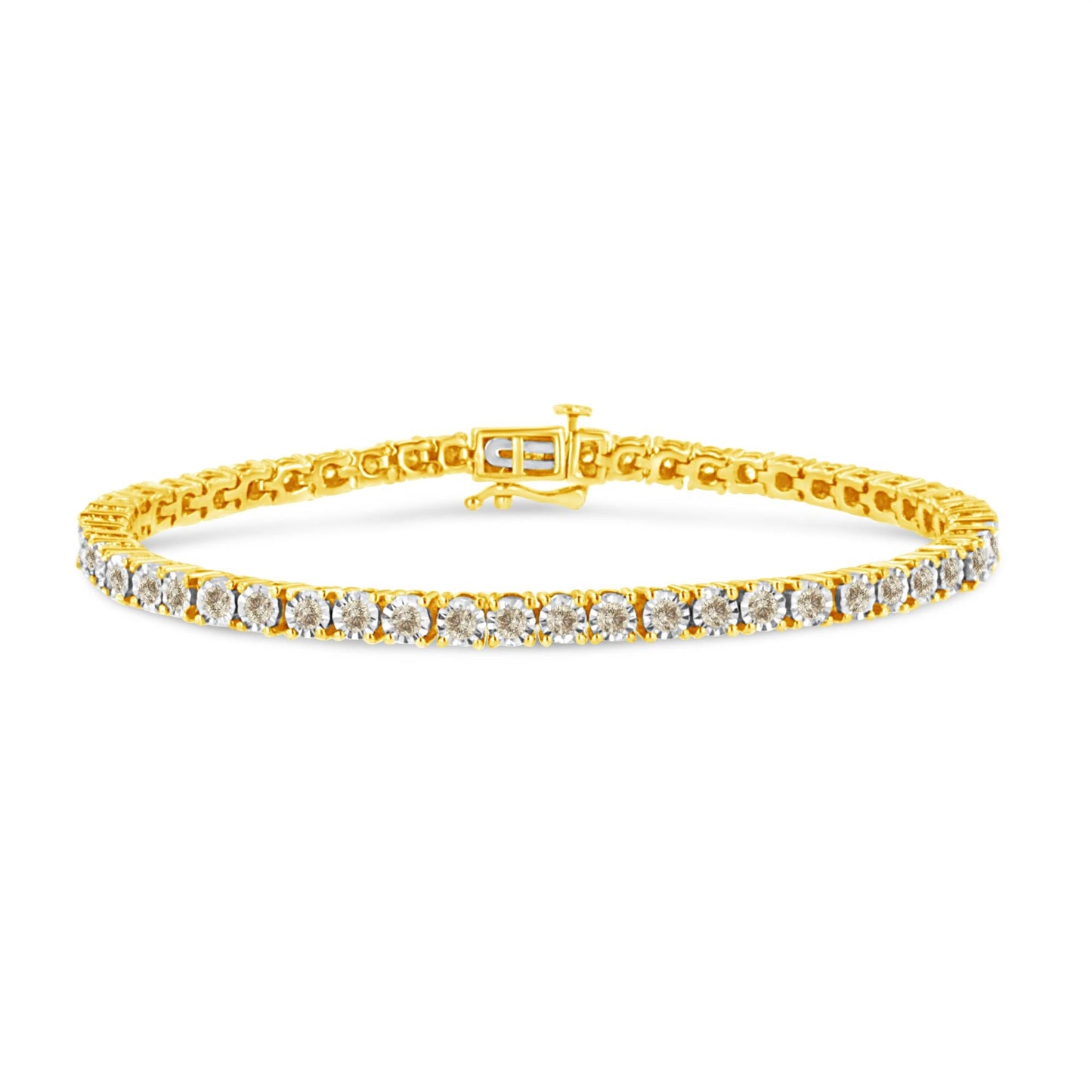 14K Yellow Gold Plated .925 Sterling Silver 3.0 Cttw Miracle-Set Diamond Tennis Bracelet (L-M Color, I2-I3 Clarity) - 7.25" - Bijoux-NYC Direct