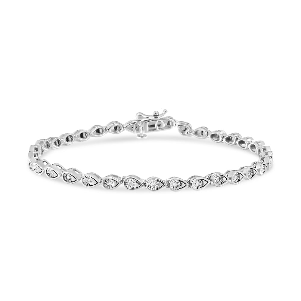 .925 Sterling Silver 1/10 Cttw Round-Cut Diamond Pear Link 7.25" Bracelet (I-J Color, I2-I3 Clarity) - Bijoux-NYC Direct