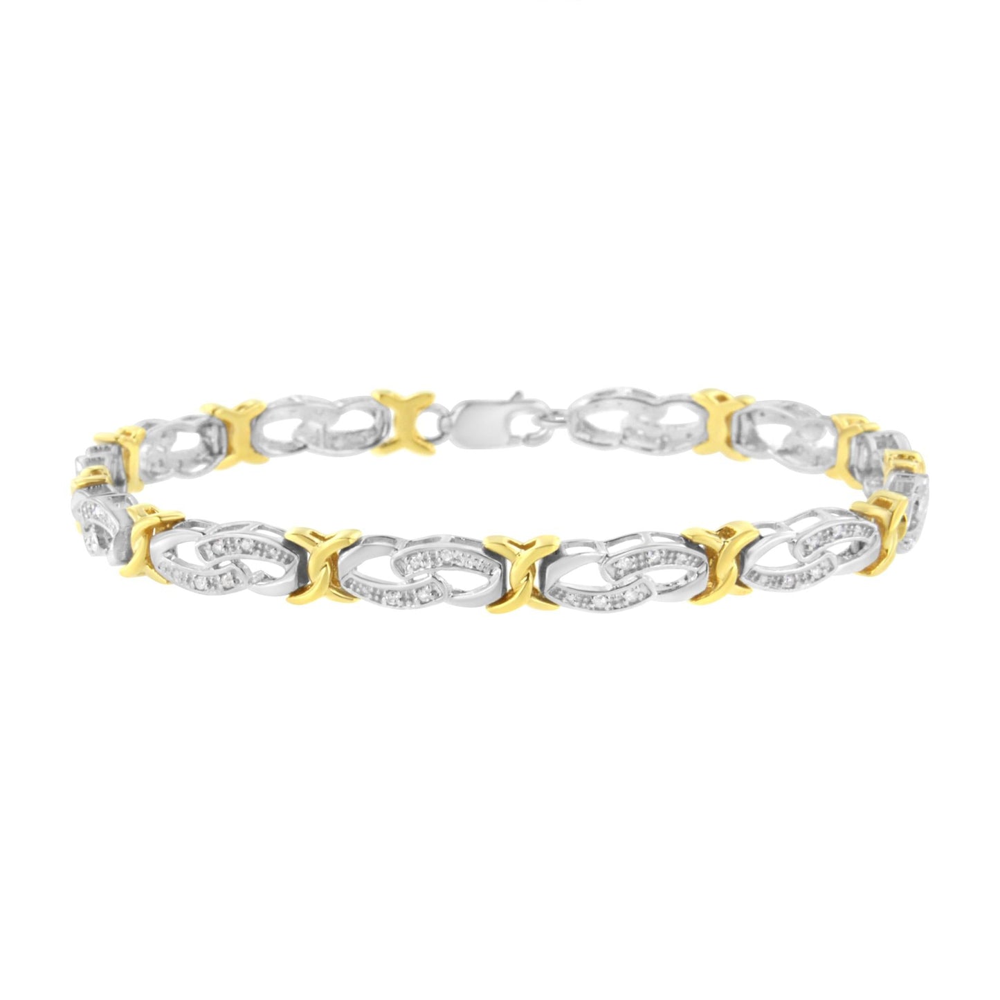 10k Yellow Gold Plated Sterling Silver 1/4 cttw Diamond Infinity and X Link Bracelet (I-J Clarity, I2-I3 Color) - Size 7.25" - Bijoux-NYC Direct
