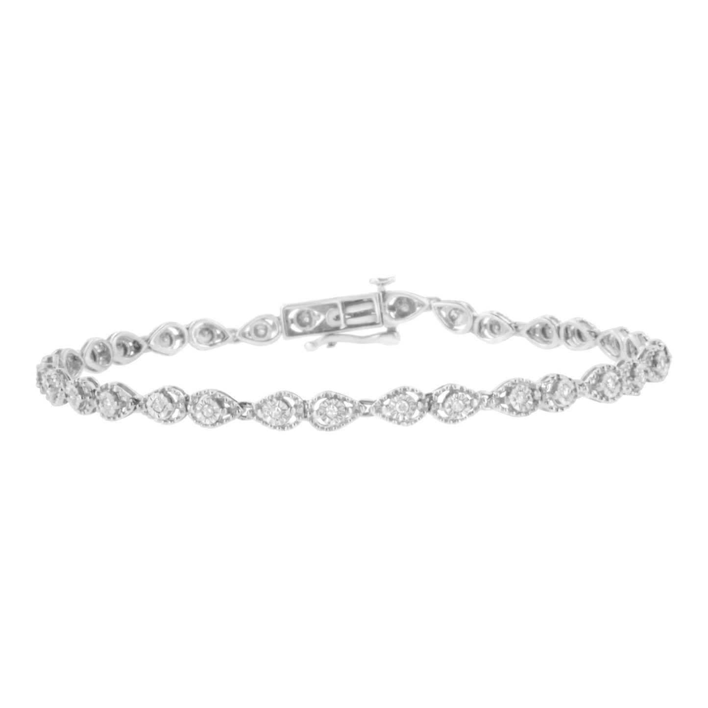 .925 Sterling Silver 1/2 cttw Miracle-Set Diamond Pear Shaped Link Bracelet (I-J Color, I3 Clarity) - Size 7.25" - Bijoux-NYC Direct