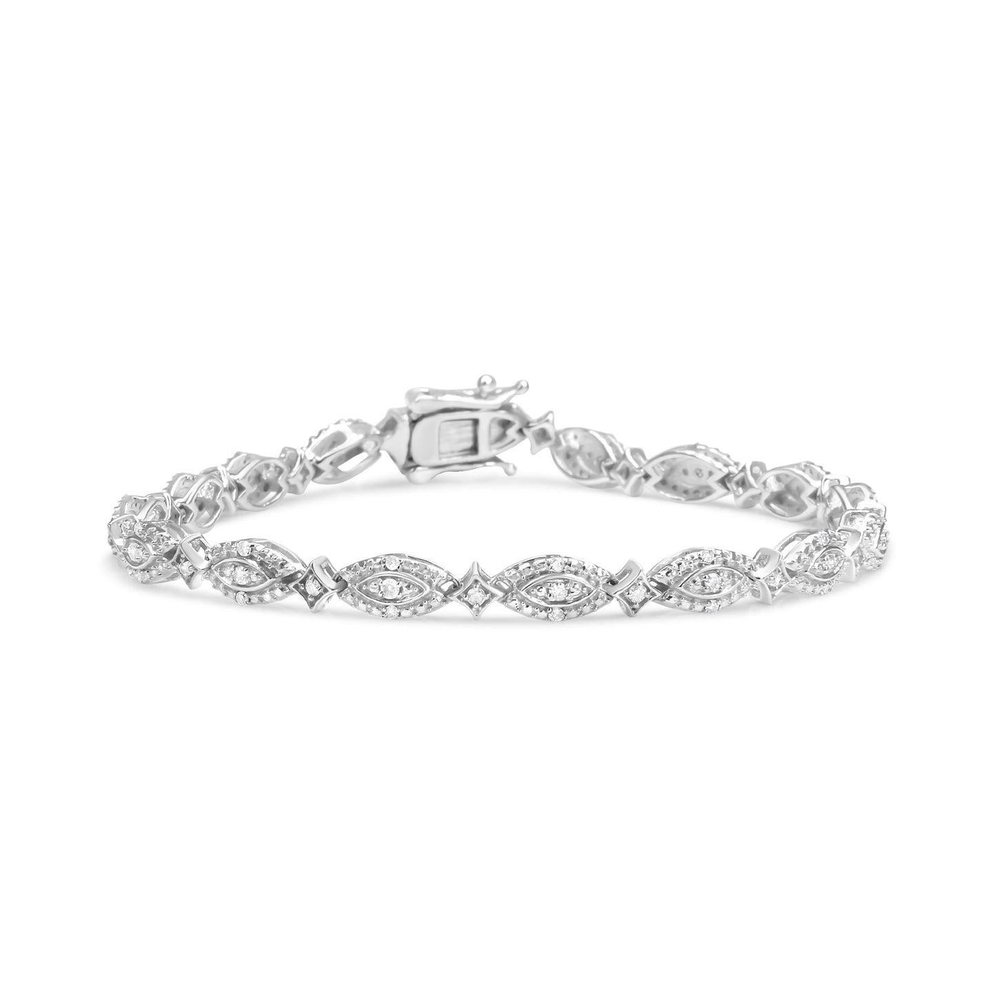.925 Sterling Silver 1/2 Cttw Diamond Alternating Marquise and Starburst Shaped Link Bracelet (I-J Color, I2-I3 Clarity) - 7.25" - Bijoux-NYC Direct