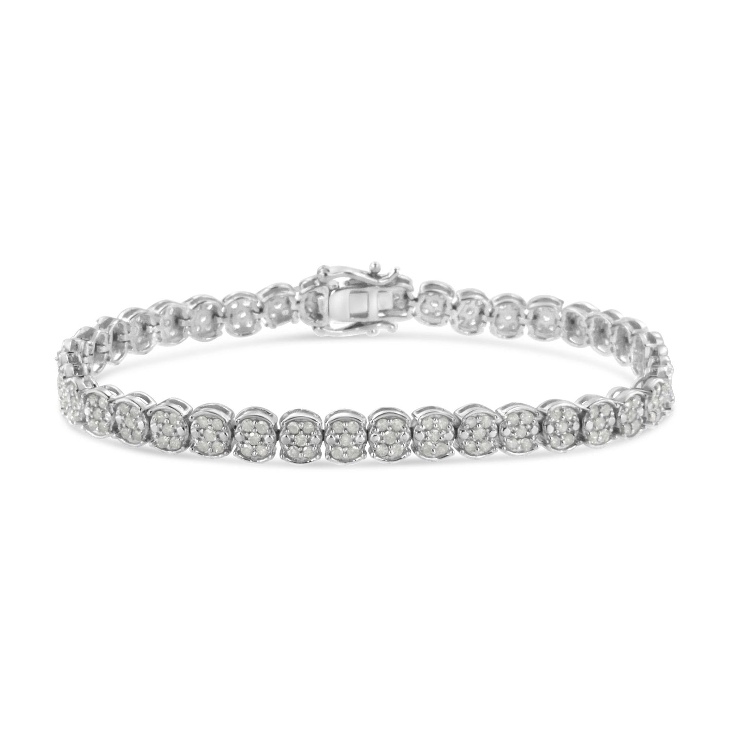 .925 Sterling Silver 2.0 Cttw Diamond Cluster Link Bracelet (I-J Color, I2-I3 Clarity) - Size 7.25" - Bijoux-NYC Direct