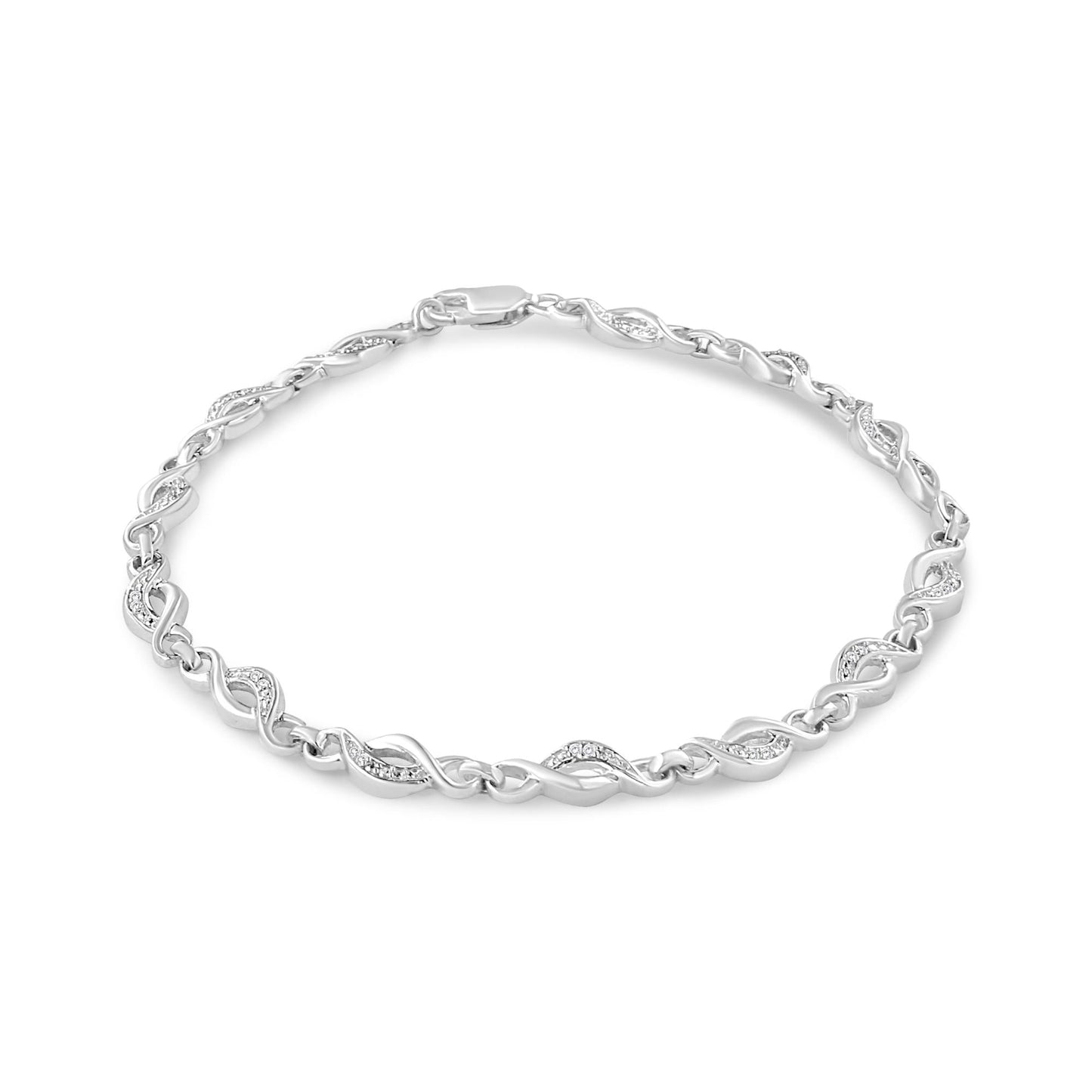 .925 Sterling Silver Prong Set Diamond Accent Curved Spiral Link Bracelet (I-J Color, I3 Clarity) - 7.25" - Bijoux-NYC Direct