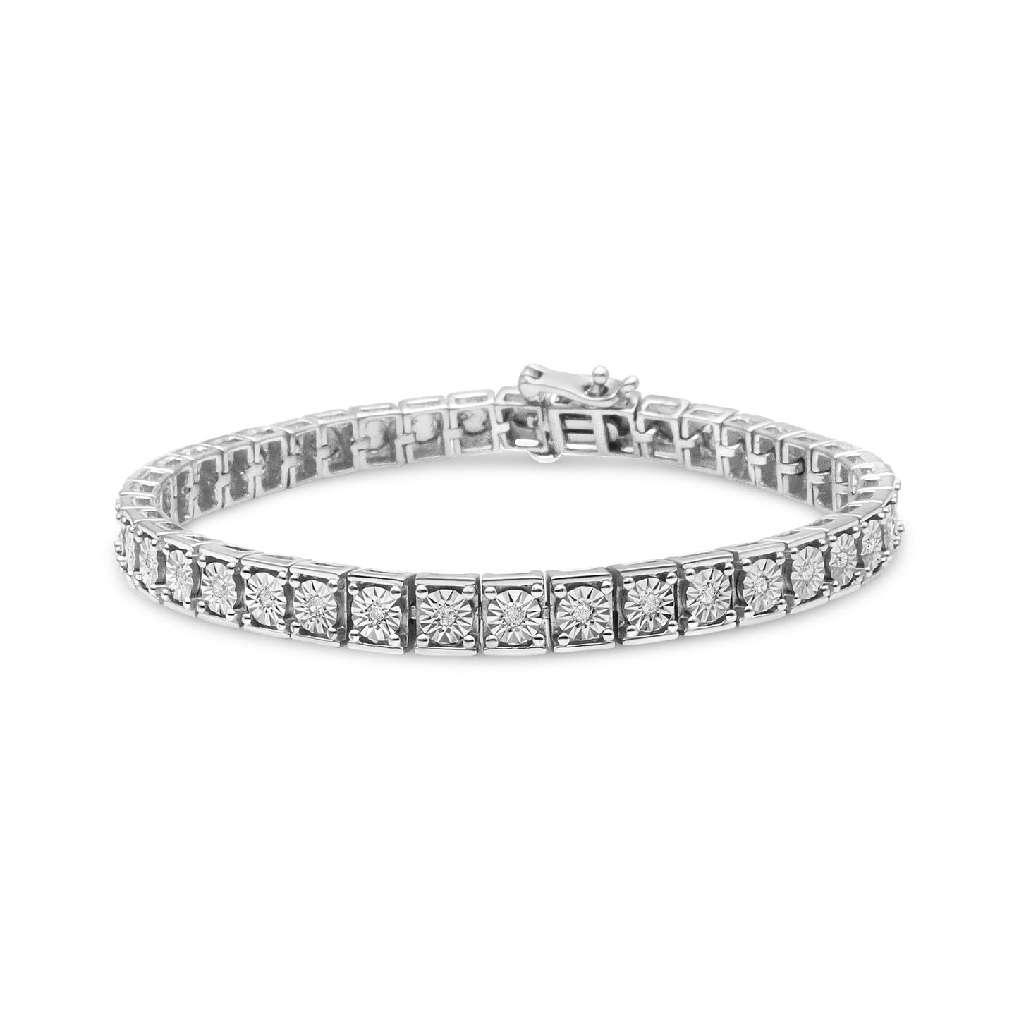 .925 Sterling Silver 1/4 Cttw Diamond Link Bracelet (I-J Color, I2-I3 Clarity) - Size 7.25" - Bijoux-NYC Direct