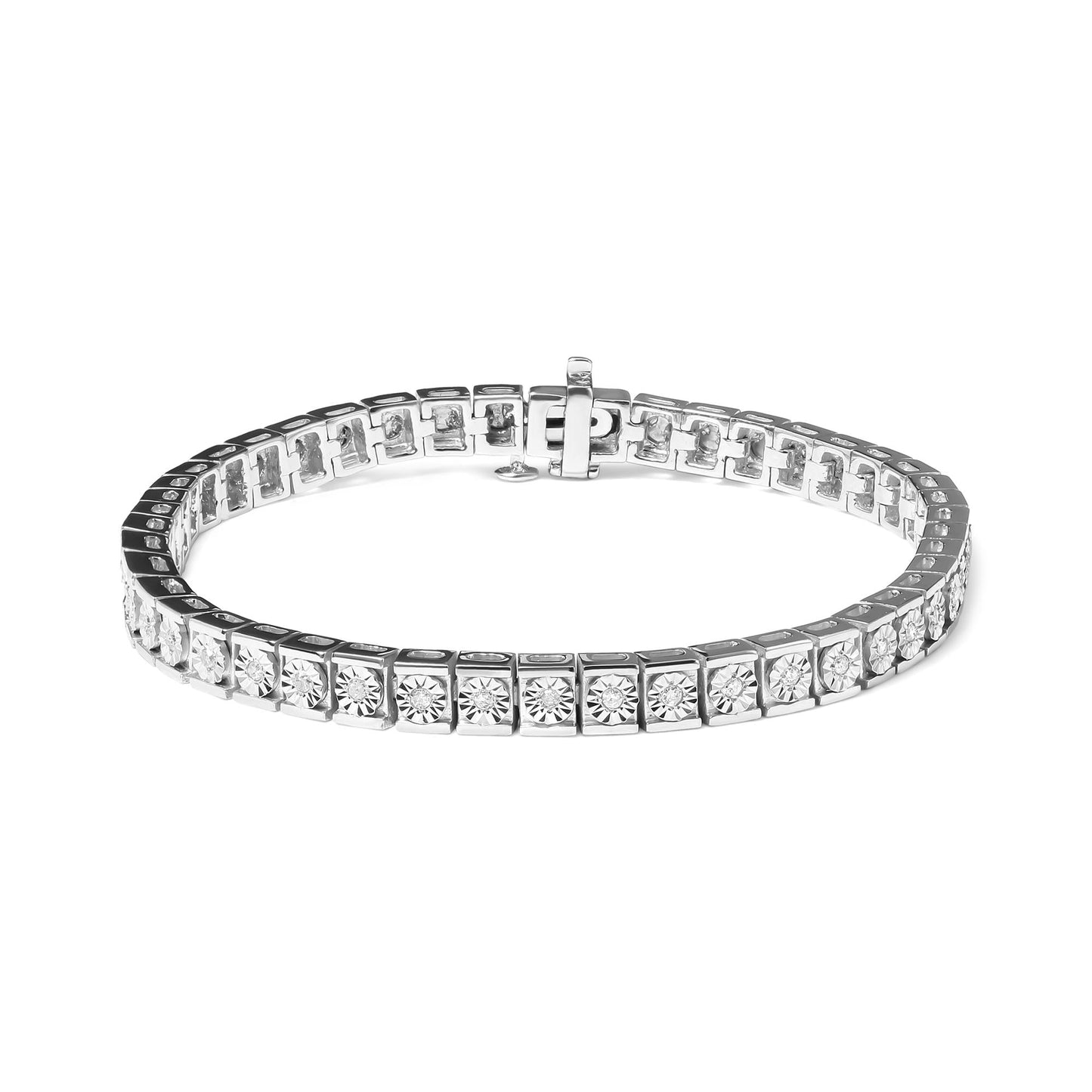 .925 Sterling Silver 1/4 Cttw Miracle Set Diamond and Bead Link 7.25" Tennis Bracelet (I-J Color, I2-I3 Clarity) - Bijoux-NYC Direct