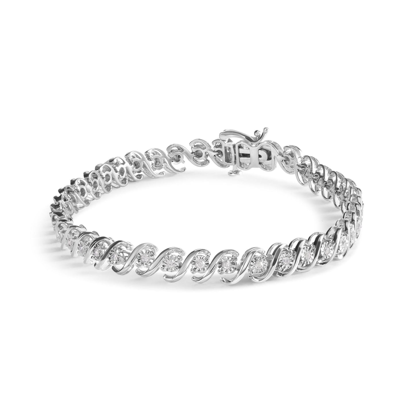 .925 Sterling Silver 1/4 Cttw Miracle Set Diamond and Beaded 7.25" Tennis Bracelet (I-J Color, I2-I3 Clarity) - Bijoux-NYC Direct