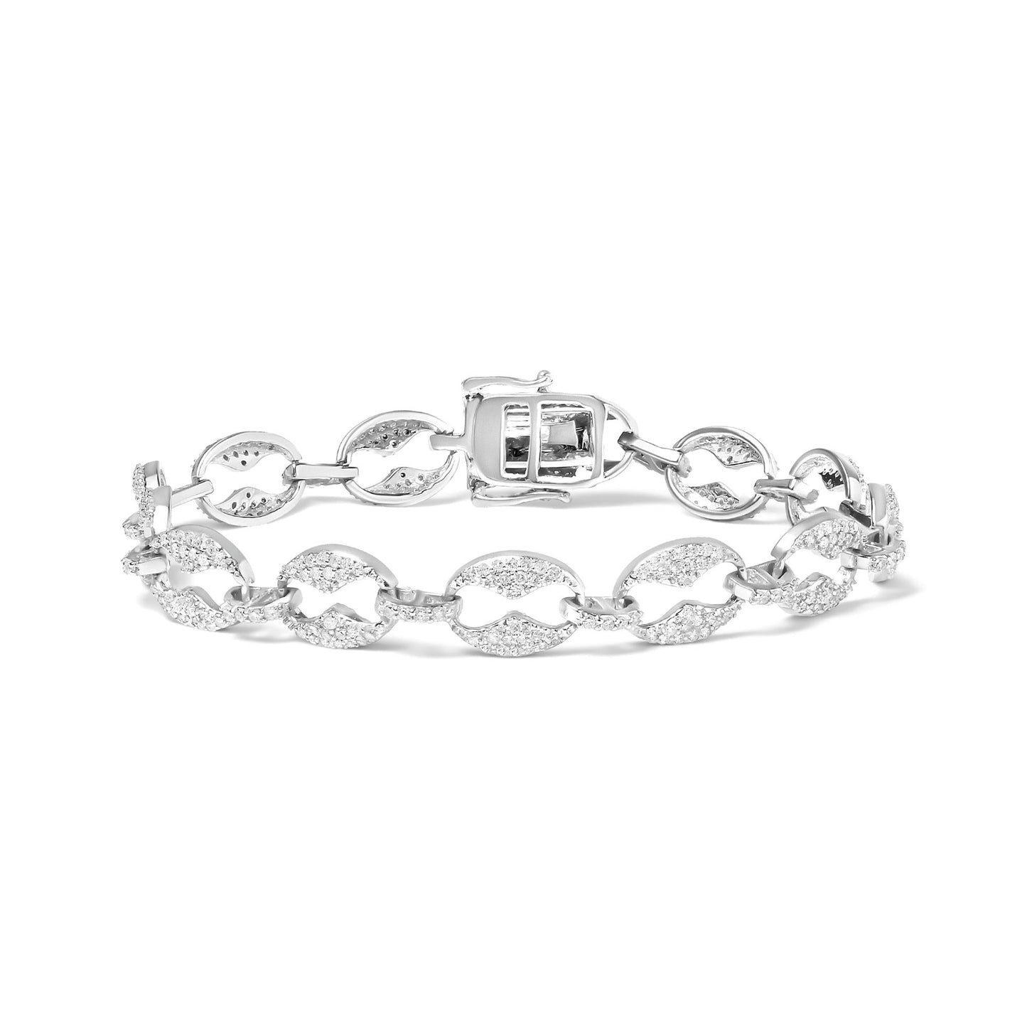 14K White Gold 1 1/2 Cttw Round Diamond Set Link Bracelet (I-J Color, I1-I2 Clarity) - 7" - Bijoux-NYC Direct