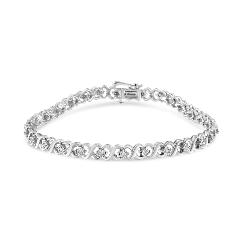 .925 Sterling Silver 1/3 Cttw Miracle Plate Round-Cut Diamond Infinity Link Bracelet (I-J Color, I3 Clarity) - Size 7.25" - Bijoux-NYC Direct