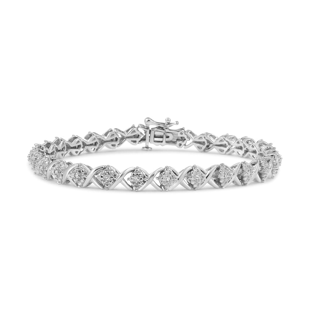 .925 Sterling Silver 1/4 Cttw Round-Cut Diamond "X" Link Bracelet (I-J Color, I3 Clarity) - Size 7.25 " - Bijoux-NYC Direct
