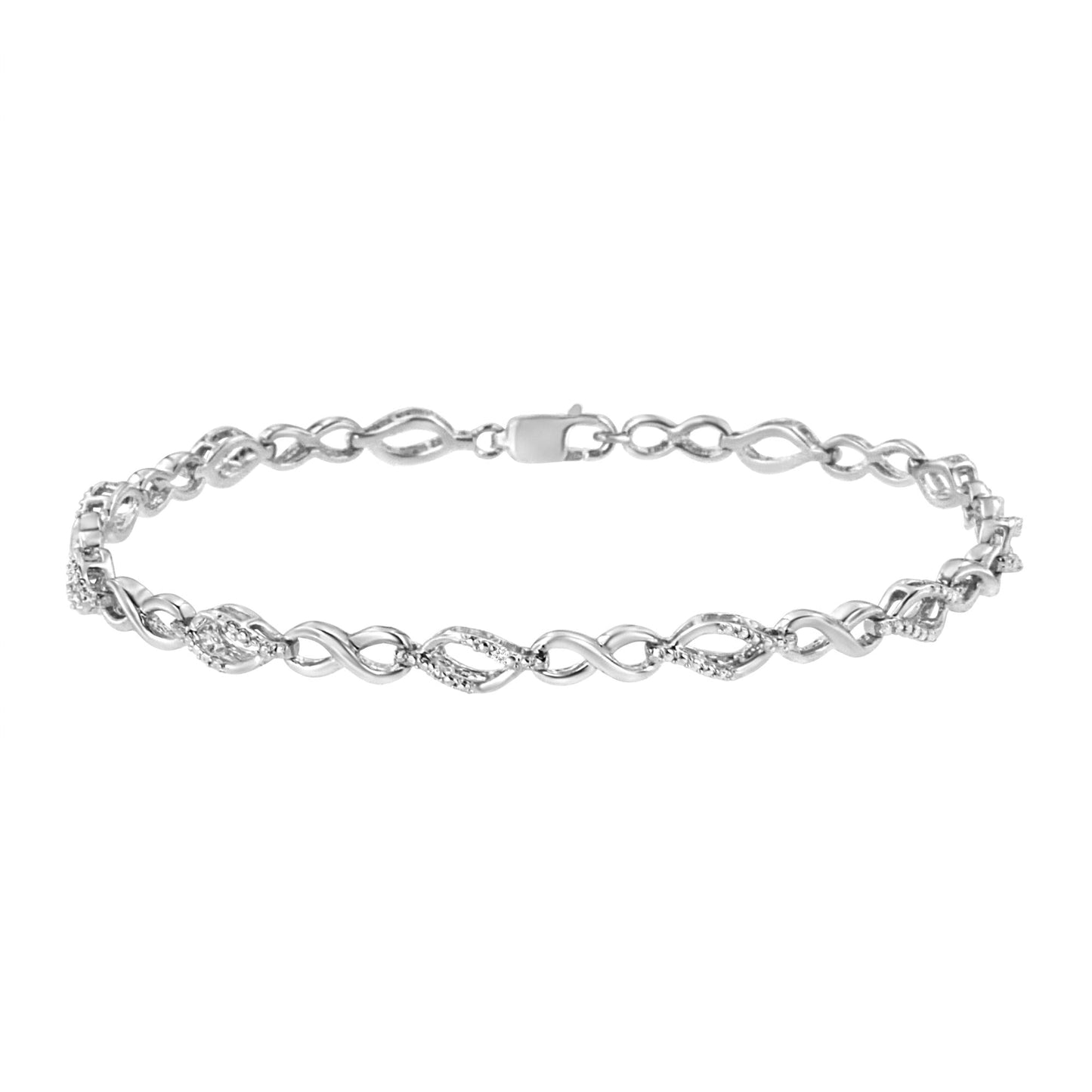 .925 Sterling Silver Diamond Accent Alternating Infinity Shape and Pear Shape Link Bracelet (I-J Color, I3 Clarity) - 7.25" Inches - Bijoux-NYC Direct