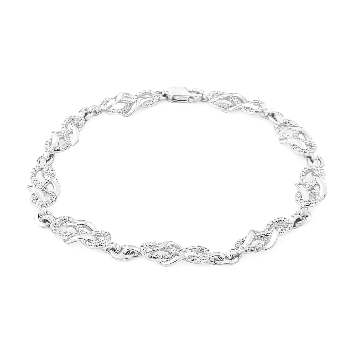 .925 Sterling Silver Prong Set Diamond Accent Infinity Weave Link 7.25" Bracelet (I-J Color, I3 Clarity) - Bijoux-NYC Direct