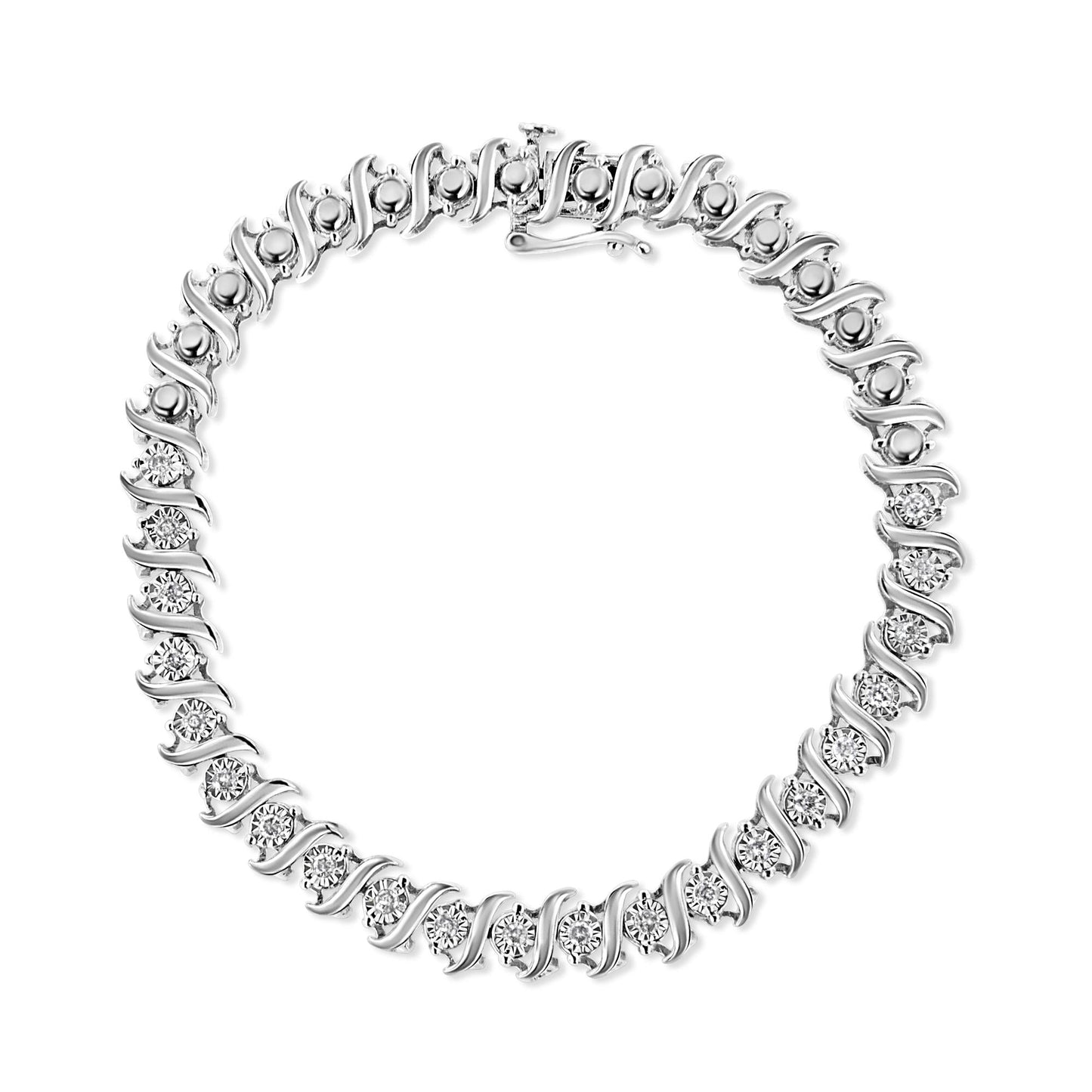 .925 Sterling Silver 1/2 Cttw Diamond Miracle Set "S" Link Tennis Bracelet - (J-K Color, I2-I3 Clarity) - Size 7.50 - Bijoux-NYC Direct