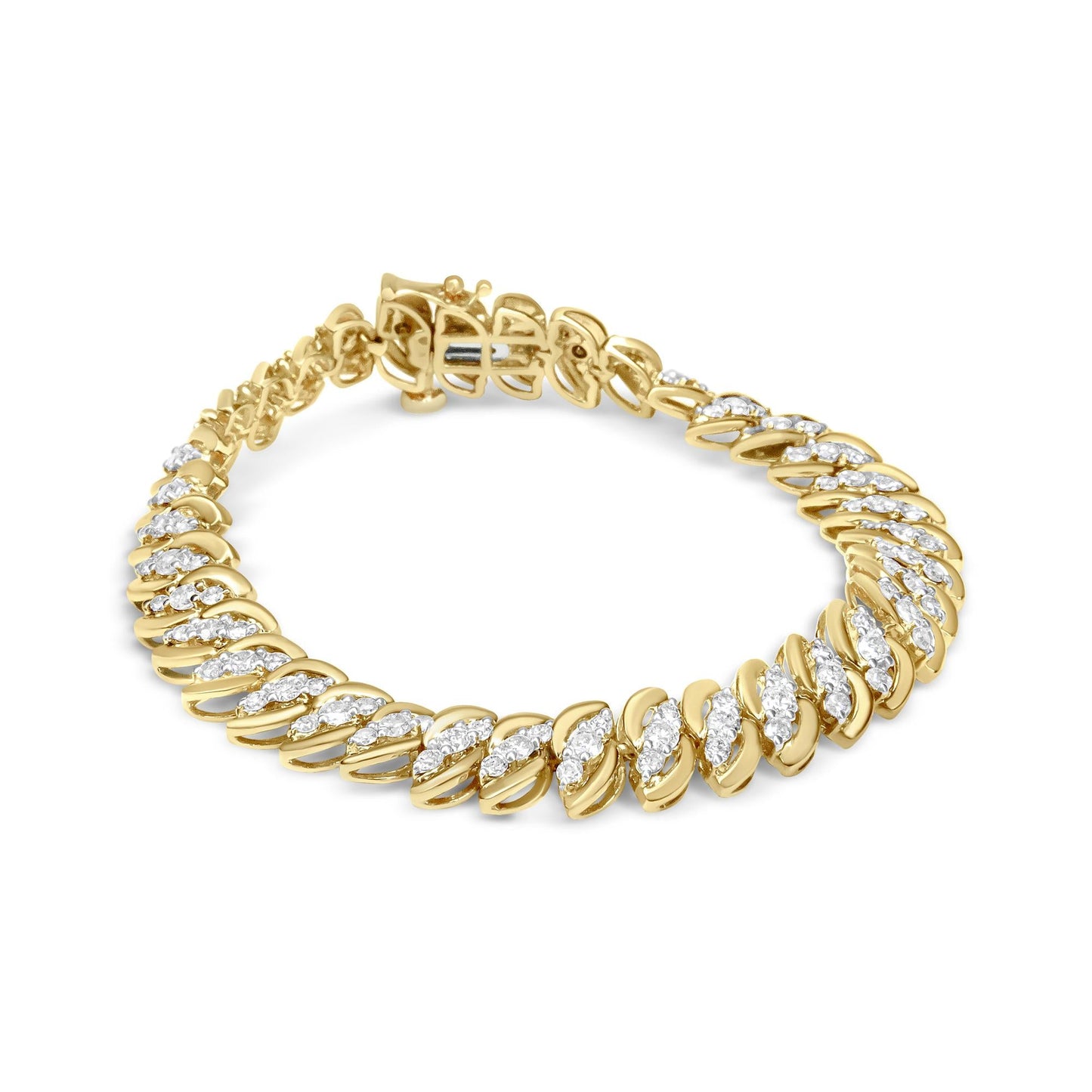 10K Yellow Gold 5.0 Cttw Diamond Double Row S-Link Cuban Bracelet (J-K Color, I2-I3 Clarity) - 7.25" Inches - Bijoux-NYC Direct