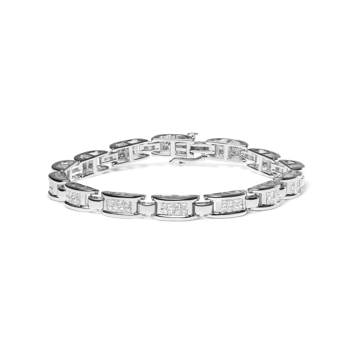 14K White Gold 3.0 Cttw Invisible Set Princess Cut Diamond Link and Buckle 7.25" Tennis Bracelet (I-J Color, I1-I2 Clarity) - Bijoux-NYC Direct
