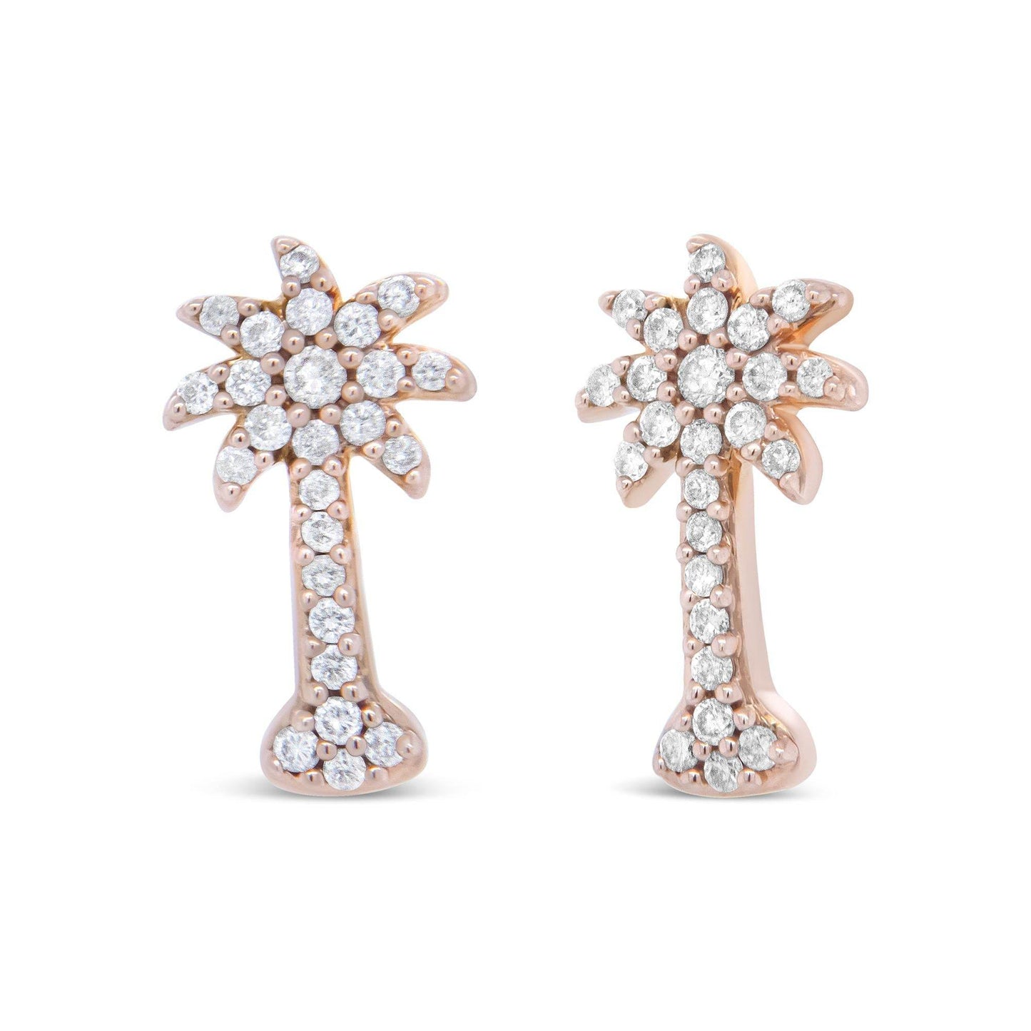 10K Rose Gold 1/4 Cttw Diamond Palm Tree Push Back Stud Earrings (H-I Color, I1-I2 Clarity) - Bijoux-NYC Direct