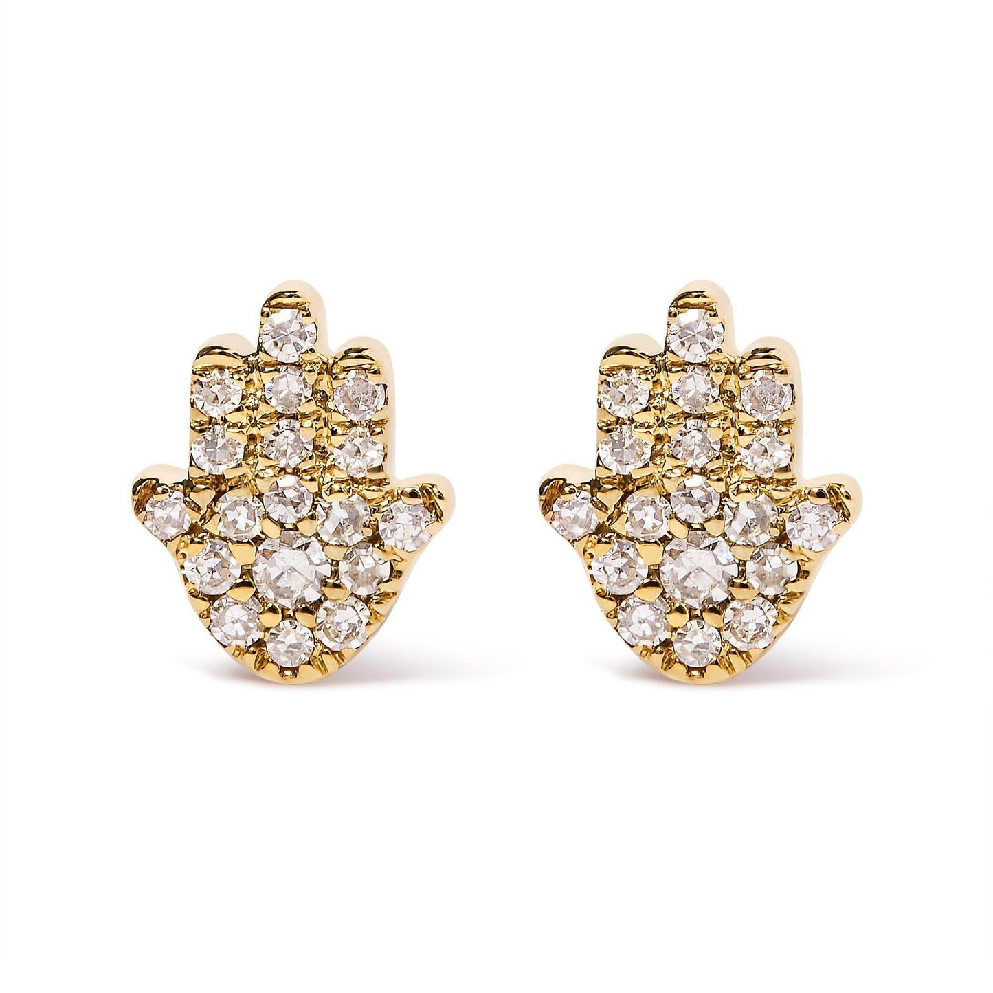 10K Yellow Gold Diamond Accented Hamsa Stud Earrings (H-I Color, I1-I2 Clarity) - Bijoux-NYC Direct