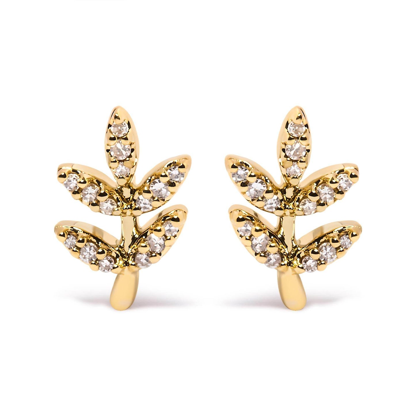 10K Yellow Gold 1/10 Cttw Diamond Accented Leaf and Branch Stud Earrings (H-I Color, I1-I2 Clarity) - Bijoux-NYC Direct