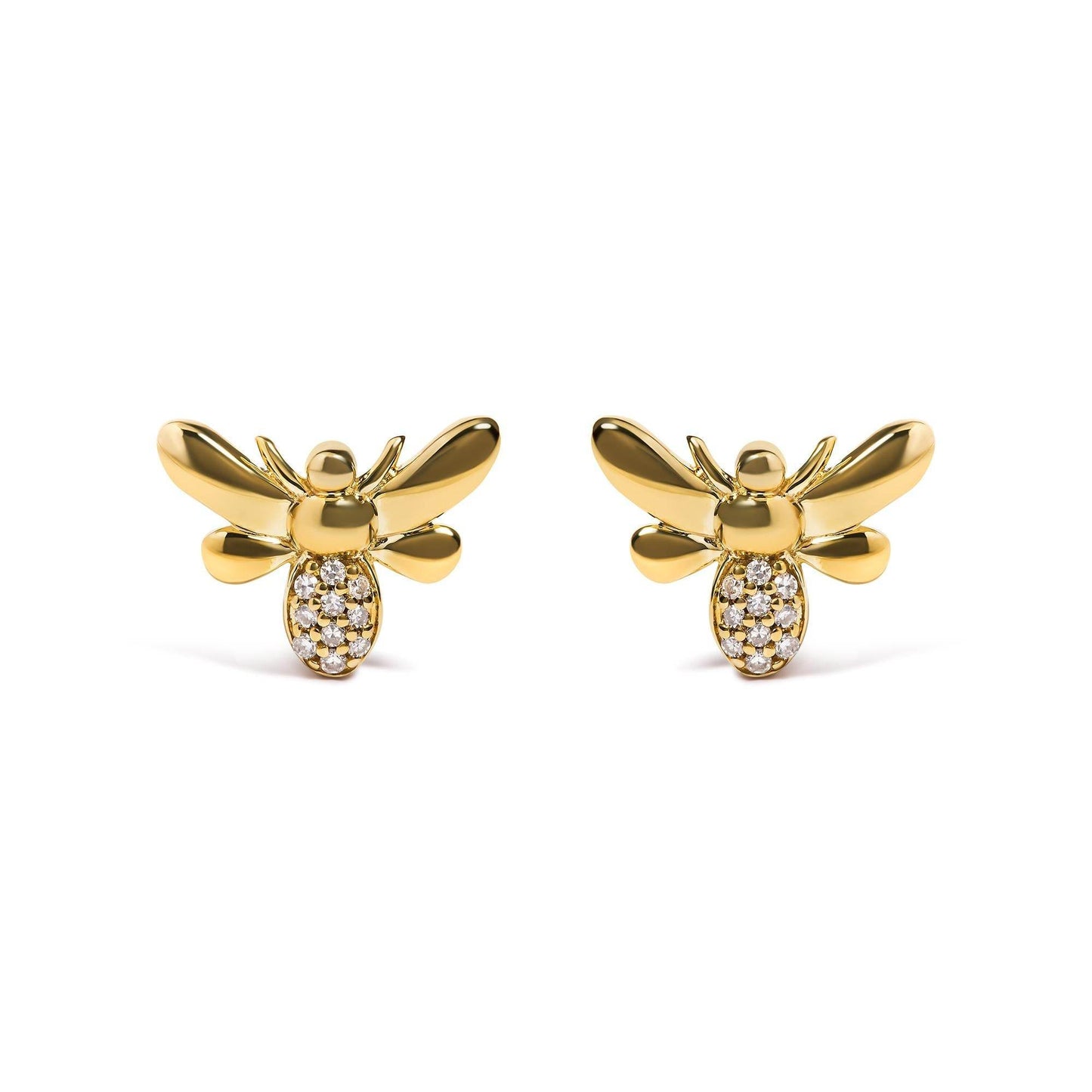 10K Yellow Gold Diamond Accented Bumble Bee Stud Earring (H-I Color, I1-I2 Clarity) - Bijoux-NYC Direct