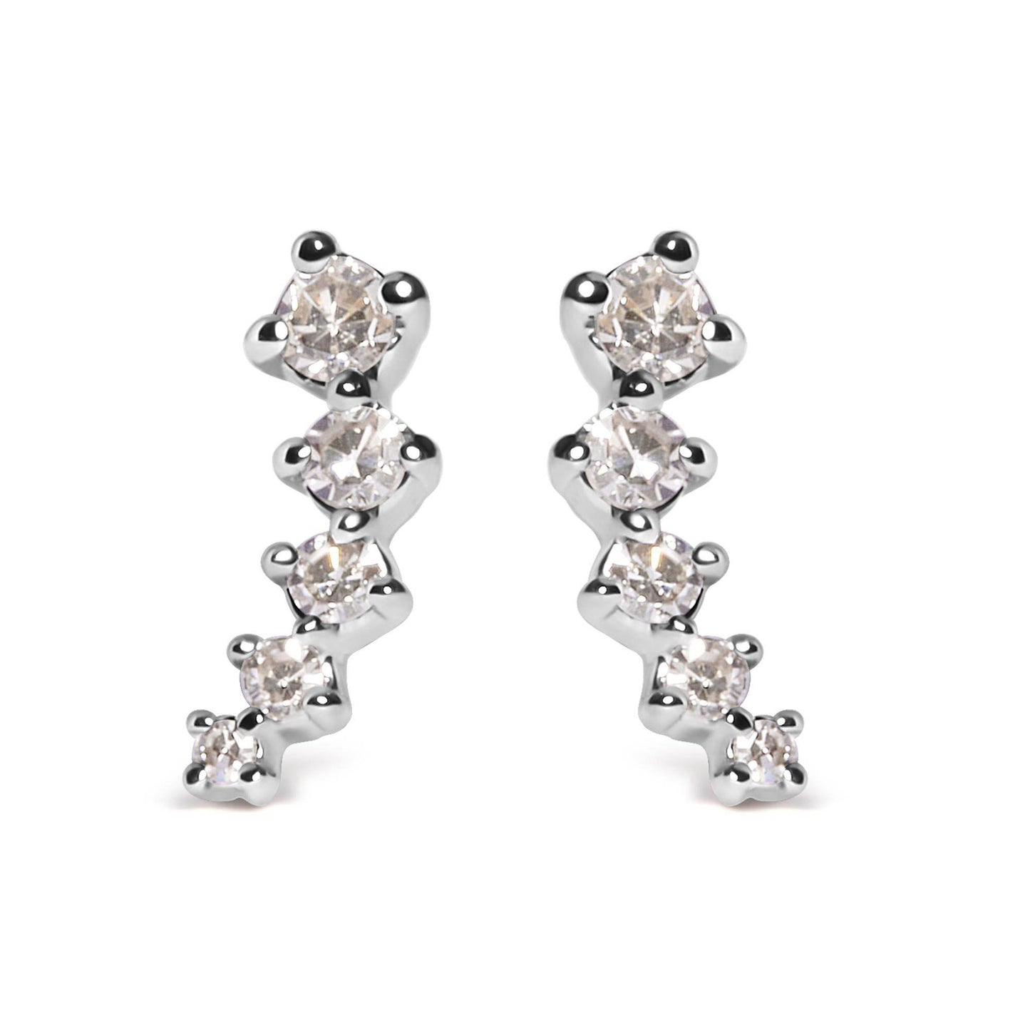 10K White Gold 1/10 Cttw Diamond Journey Style Climber Stud Earrings (H-I Color, I1-I2 Clarity) - Bijoux-NYC Direct