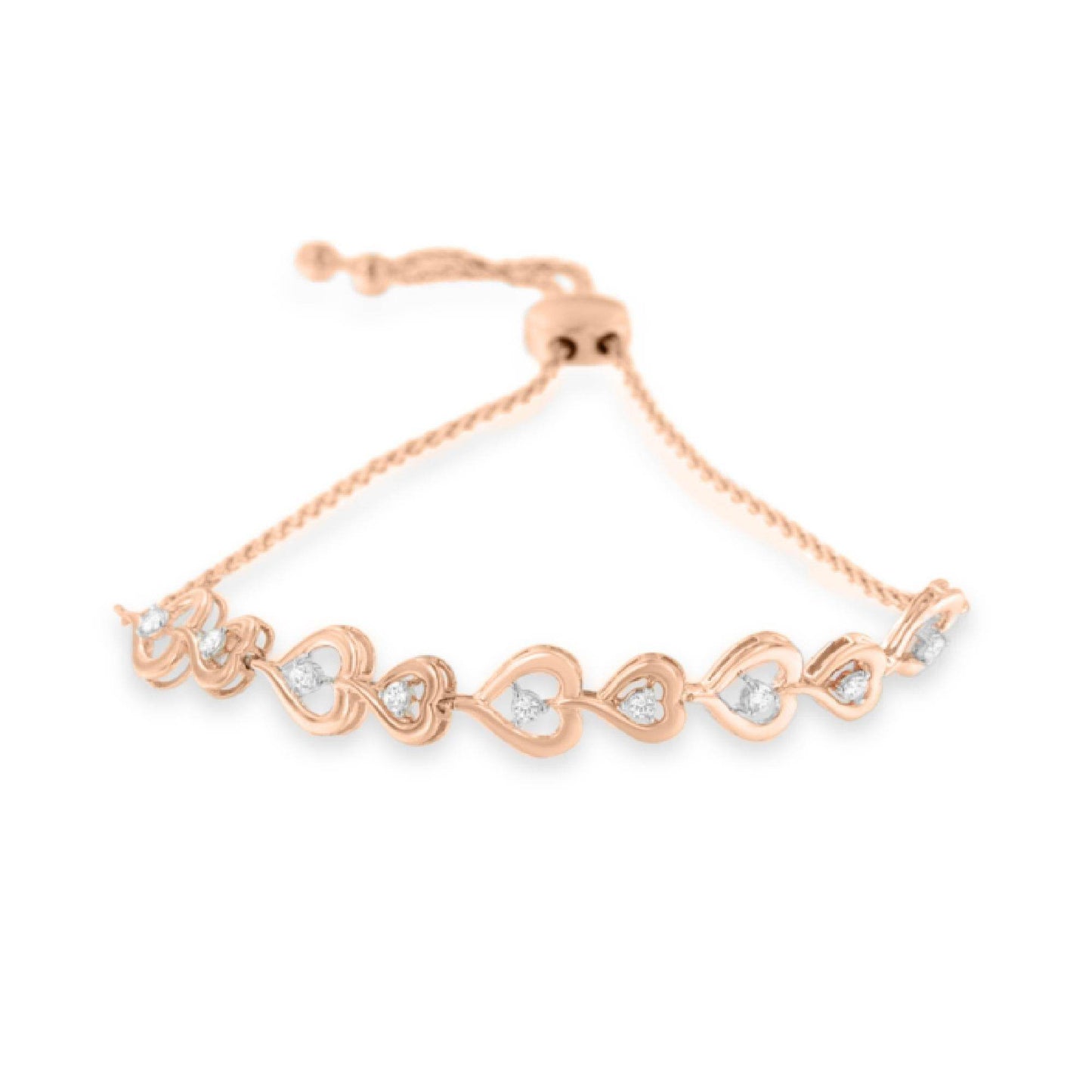 Rose Plated Sterling Silver Diamond Heart-Linked Bolo Bracelet (0.30 cttw, H-I Color, I2-I3 Clarity) - Bijoux-NYC Direct