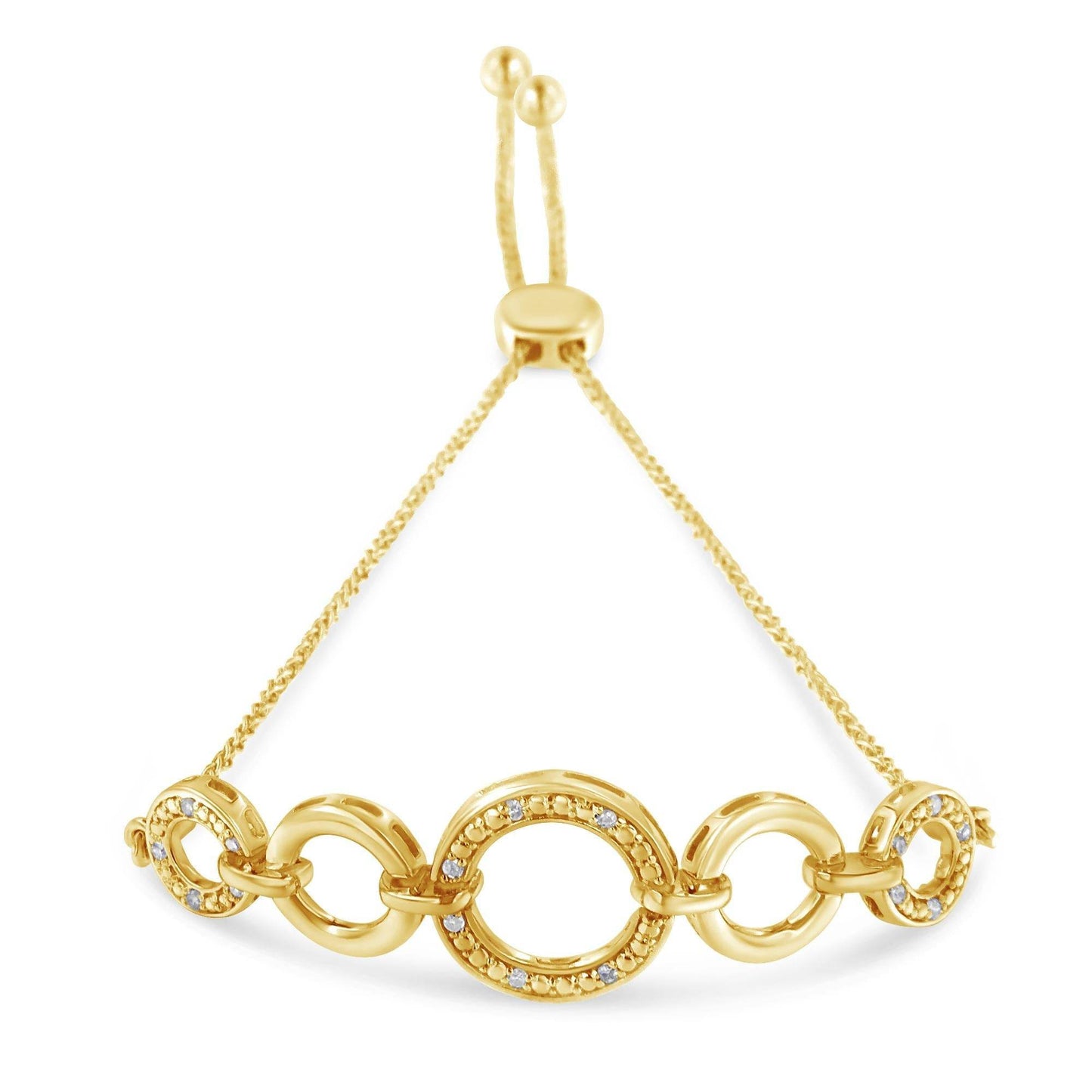 10K Yellow Gold over .925 Sterling Silver Diamond Accented Graduated Infinity Open Circle 6”-9” Adjustable Bolo Bracelet (H-I Color, I2-I3 Clarity) - Bijoux-NYC Direct