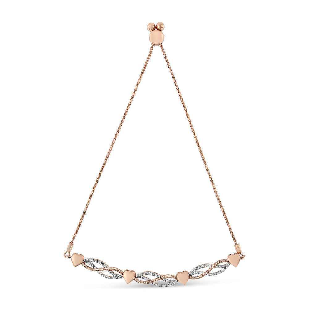 14K Rose Gold Plated .925 Sterling Silver Cttw Diamond Accent Layered Infinity Link and Heart Adjustable Bolo Bracelet (I-J Color, I3 Clarity) - Bijoux-NYC Direct