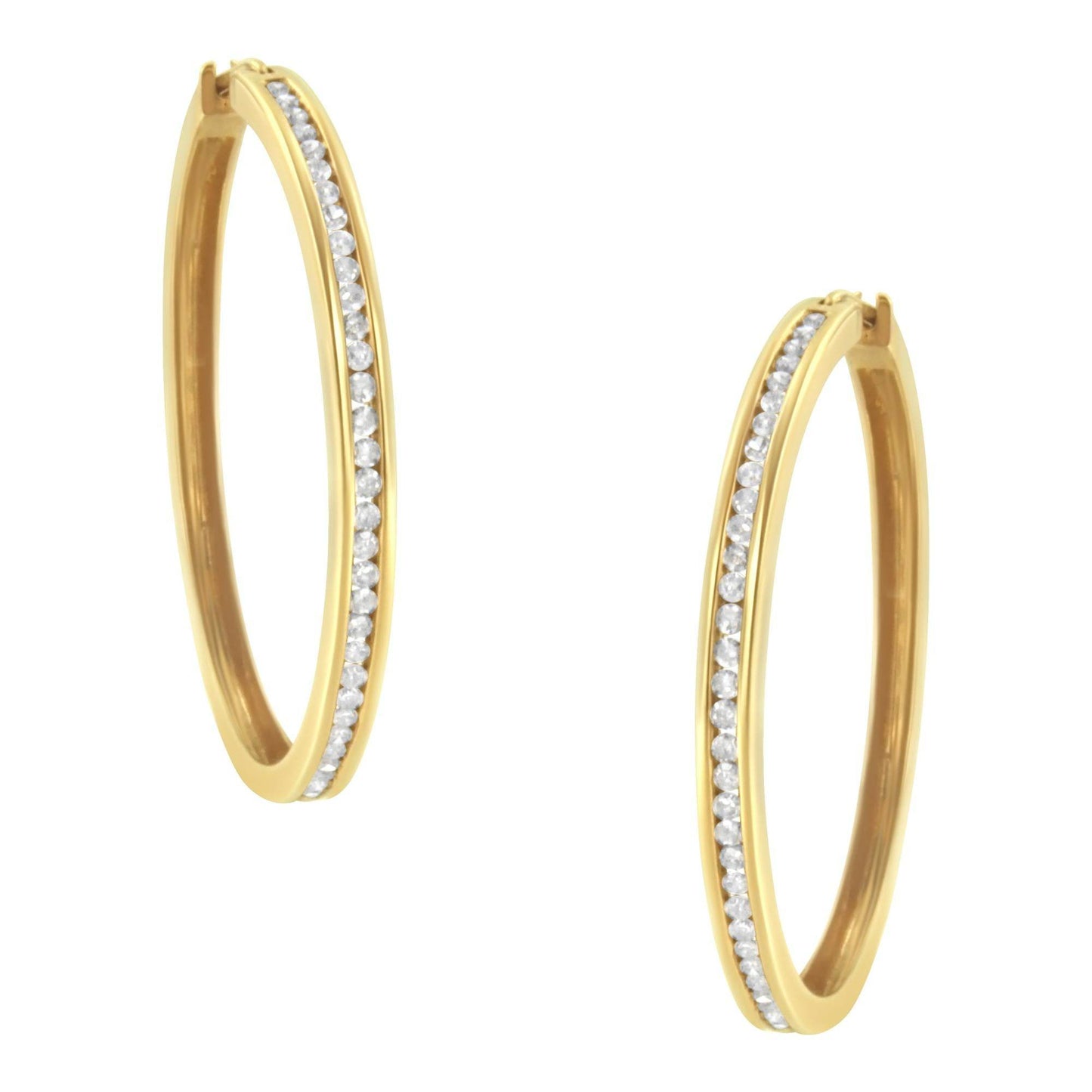14K Yellow Gold 1.0 Cttw Round Brilliant Cut Diamond Channel Set Circle Hoop Earrings (I-J Color, I1-I2 Clarity) - Bijoux-NYC Direct