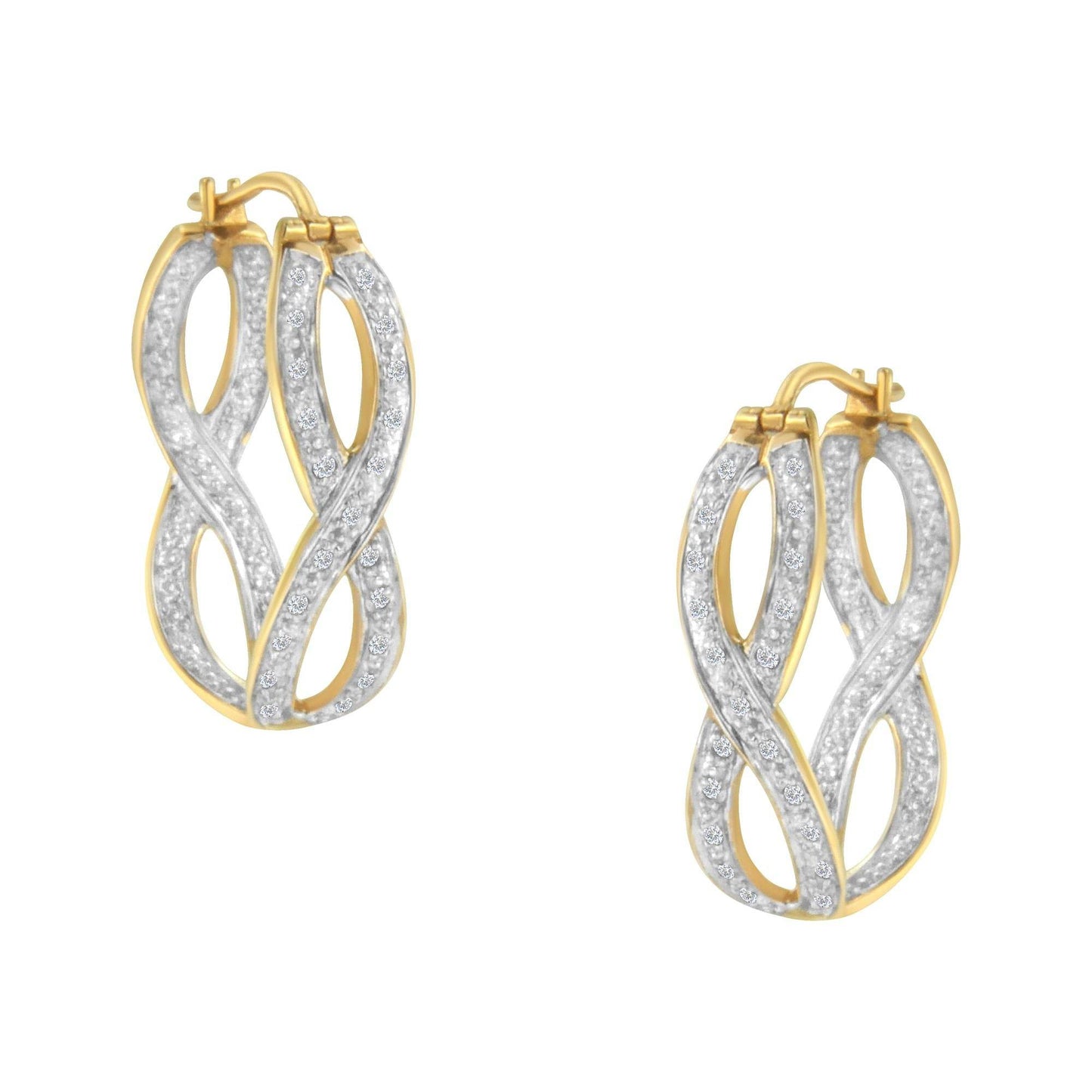 10K Yellow and White Gold 1/4 cttw Diamond Double Infinity Hoop Earrings (I-J Clarity, I1-I2 Color) - Bijoux-NYC Direct
