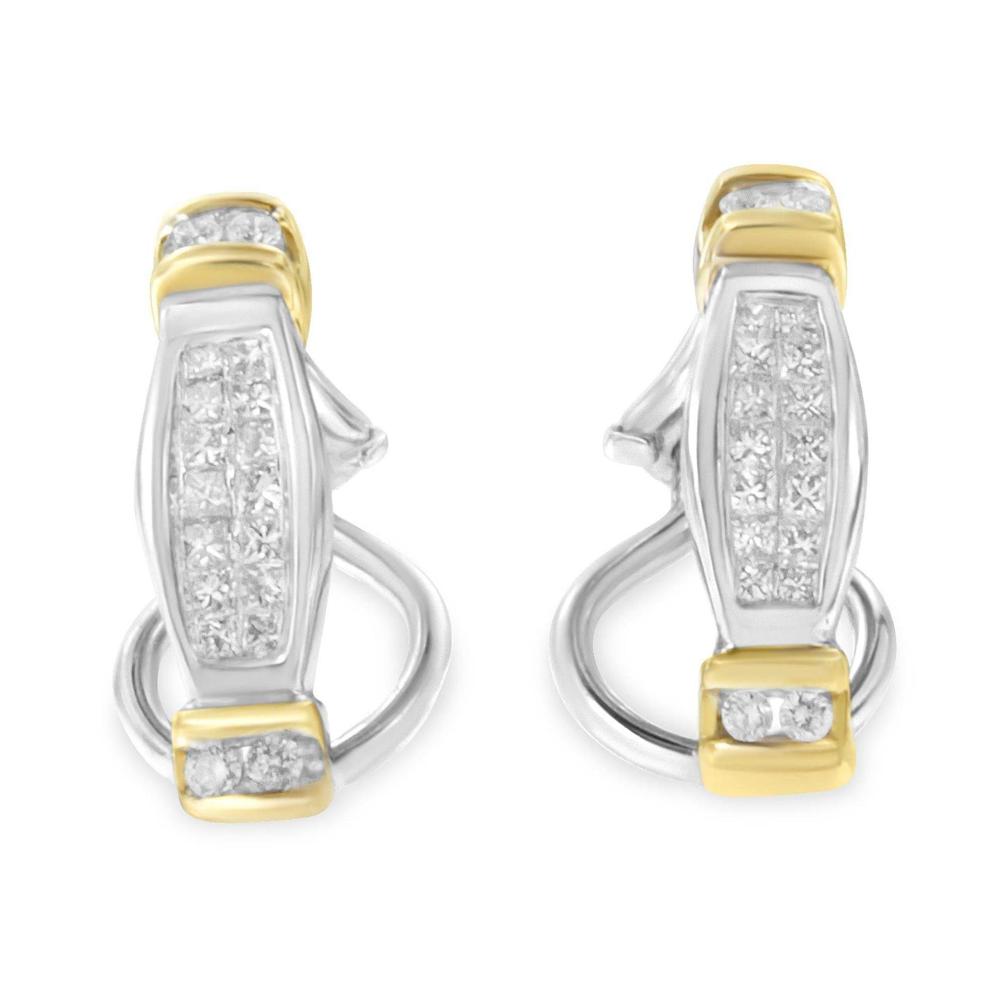 14K Two-Toned Gold Round and Princess Cut Diamond Earrings (0.5 cttw, H-I Color, SI2-I1 Clarity) - Bijoux-NYC Direct