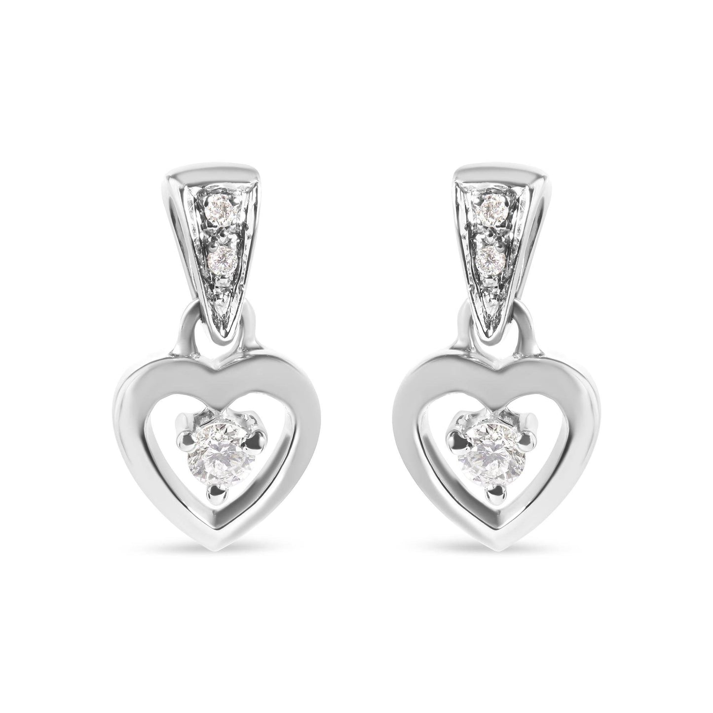14K White Gold 1/6 Cttw Diamond Dangle Heart Stud Earrings (H-I, SI2-I1) - Bijoux-NYC Direct
