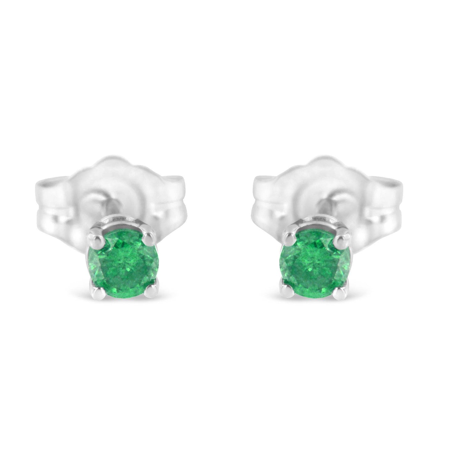 .925 Sterling Silver 1/4 Cttw Round Brilliant-Cut Green Diamond Classic 4-Prong Stud Earrings (Fancy Color-Enhanced, I2-I3 Clarity) - Bijoux-NYC Direct