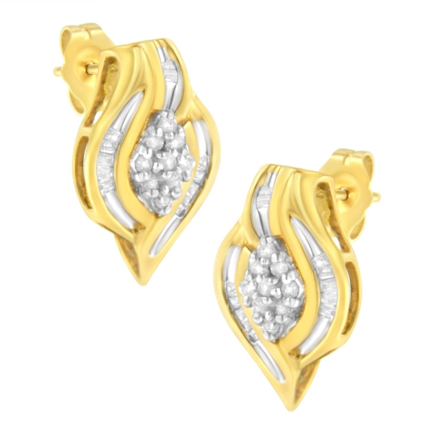 10K Yellow Gold 1/3 cttw Round-Cut Diamond Cluster and Swirl Stud Earrings (J-K Clarity, I2-I3 Color) - Bijoux-NYC Direct