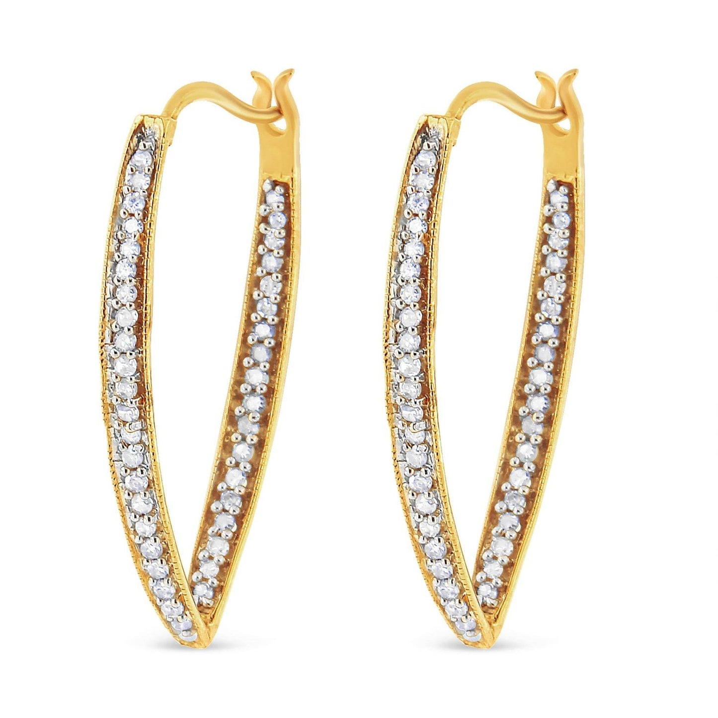 10K Yellow Gold 1/2 Cttw Round-Cut Diamond Modern Hoop Earrings (I-J Color, I2-I3 Clarity) - Bijoux-NYC Direct