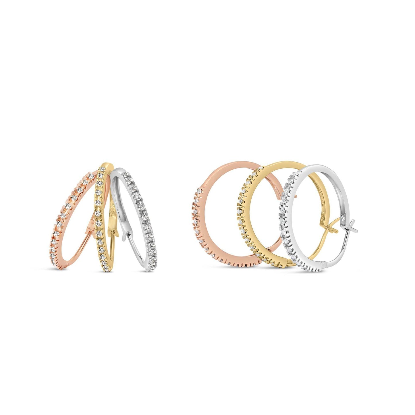 14K Tri-Toned Gold 1/3 Cttw Diamond Triple Hoop Earrings (I-J Color, I2-I3 Clarity) - 22 MM - Bijoux-NYC Direct