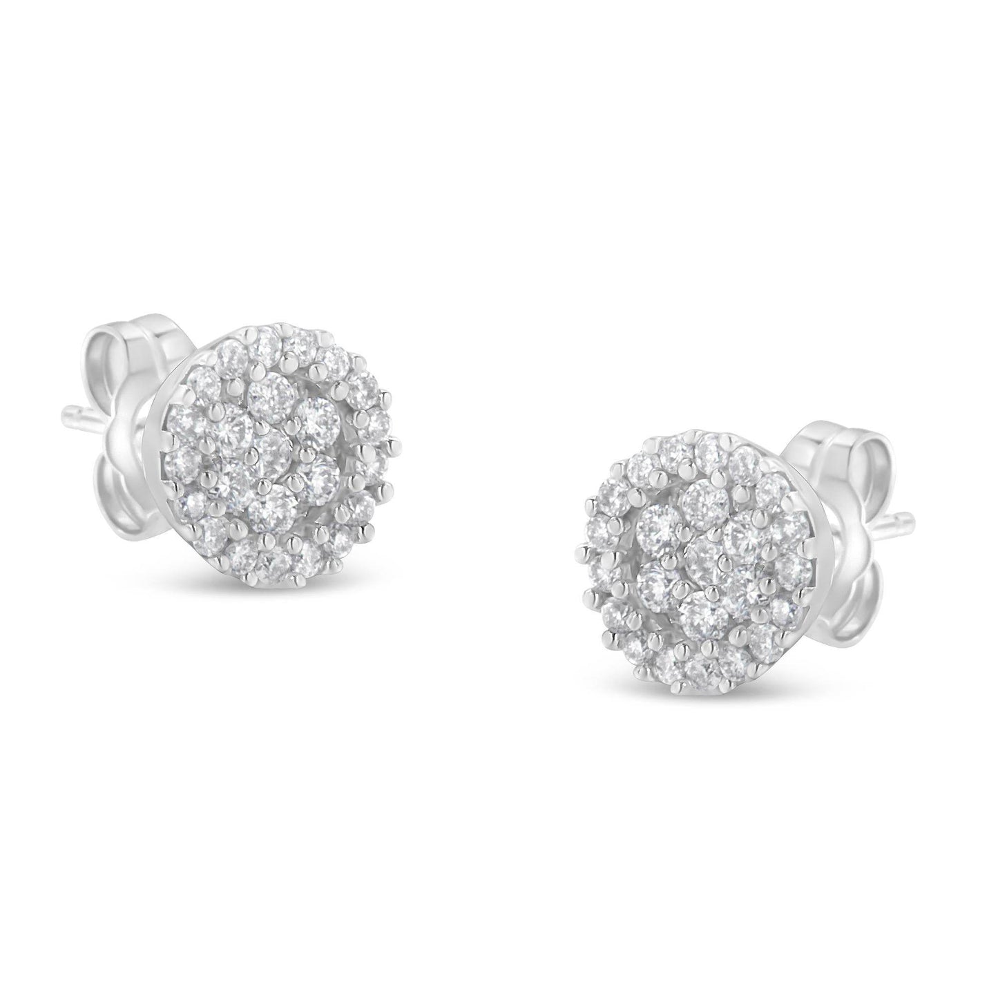 14K White Gold 1/2 Cttw Brilliant-Cut Diamond Halo-Style Cluster Round Button Stud Earrings (H-I Color, I1-I2 Clarity) - Bijoux-NYC Direct