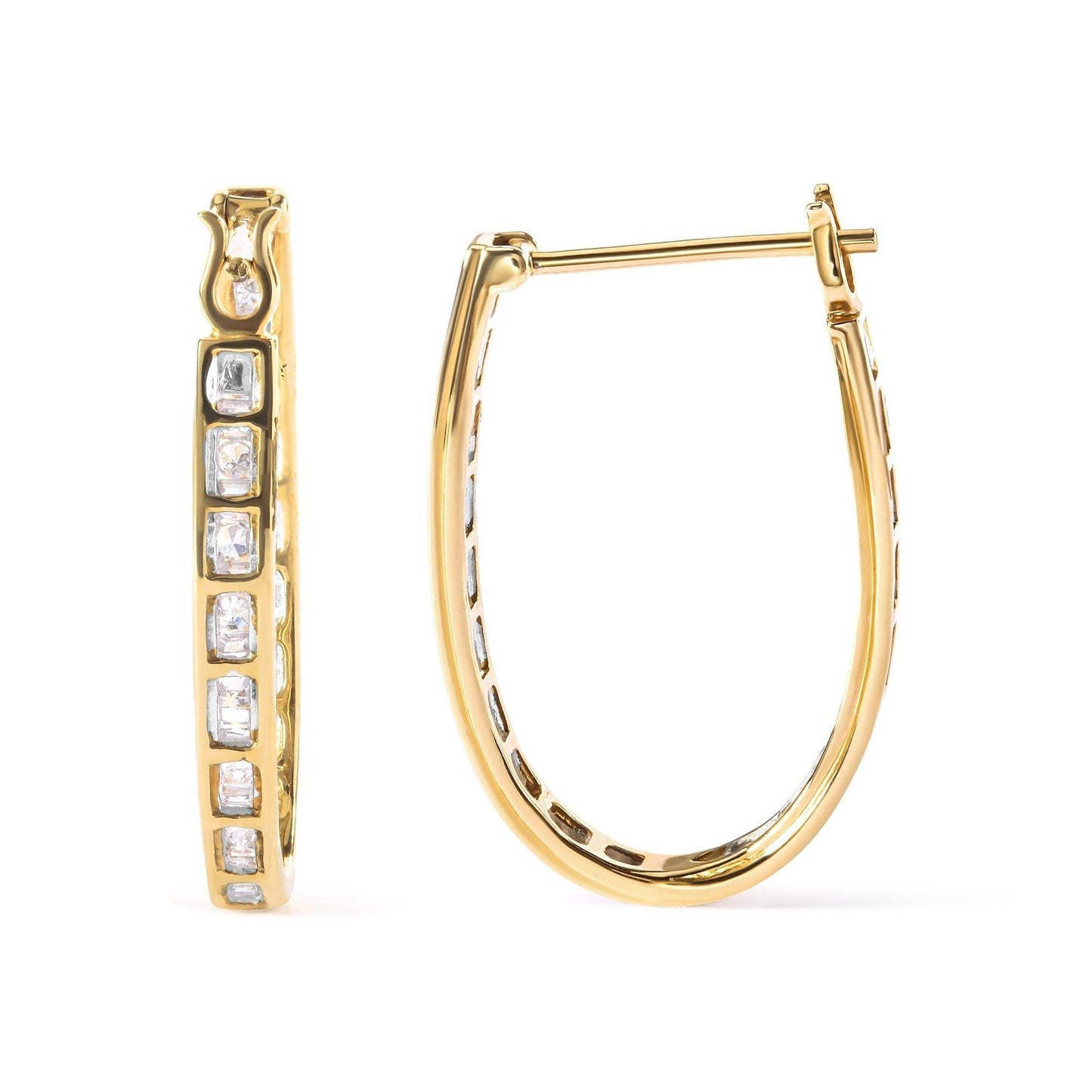 10K Yellow Gold 1.00 Cttw Round and Baguette-Cut Diamond U-Hoop Earrings (H-I Color, SI2-I1 Clarity) - Bijoux-NYC Direct