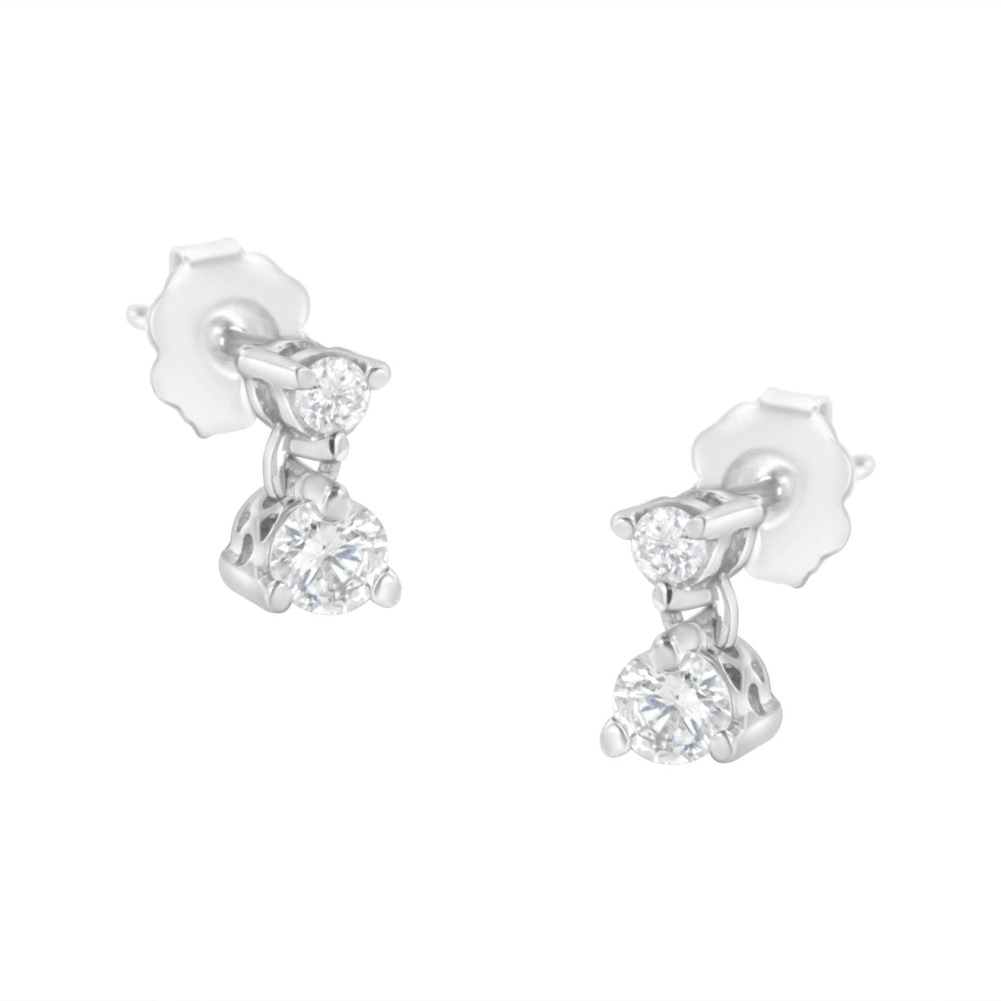14KT White Gold 1/2 cttw Double Diamond Dangle Stud Earrings (H-I, I1-I2) - Bijoux-NYC Direct