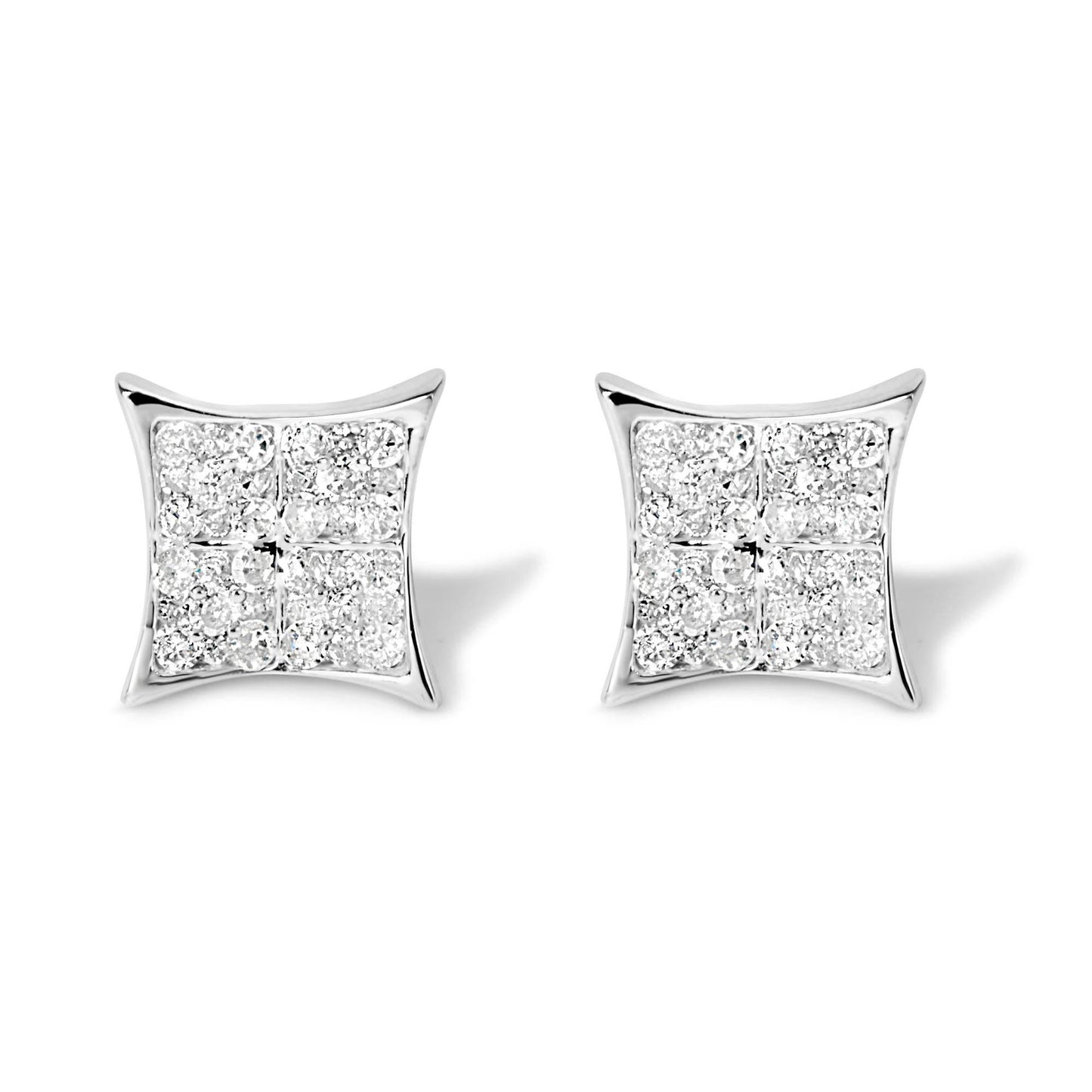 .925 Sterling Silver 3/4 Cttw Diamond Composite Curved Square Stud Earring (I-J Color, I3 Clarity) - Bijoux-NYC Direct