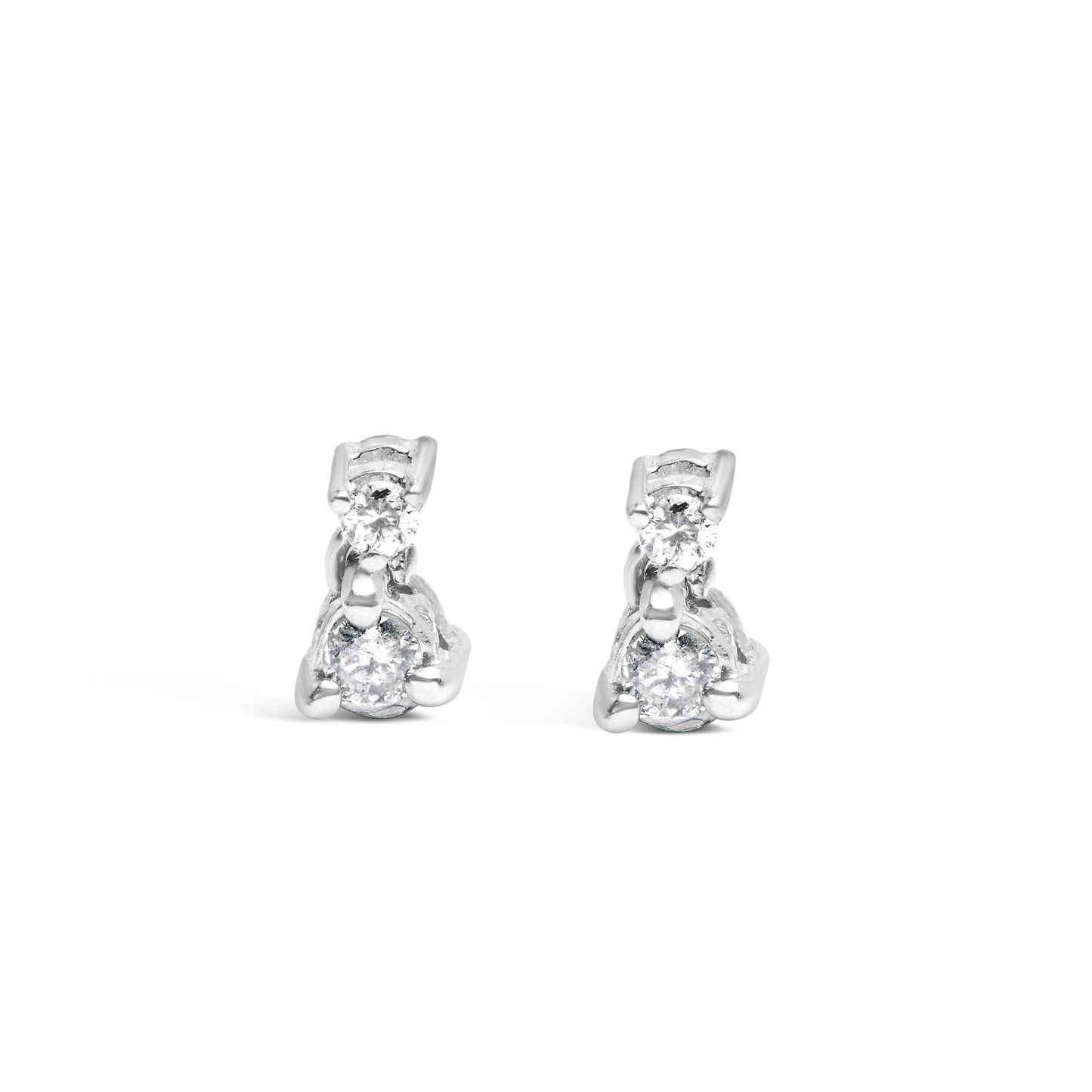 14K White Gold 1/4 Cttw Double Diamond Drop and Dangle Stud Earrings (H-I Color, SI1-SI2 Clarity) - Bijoux-NYC Direct