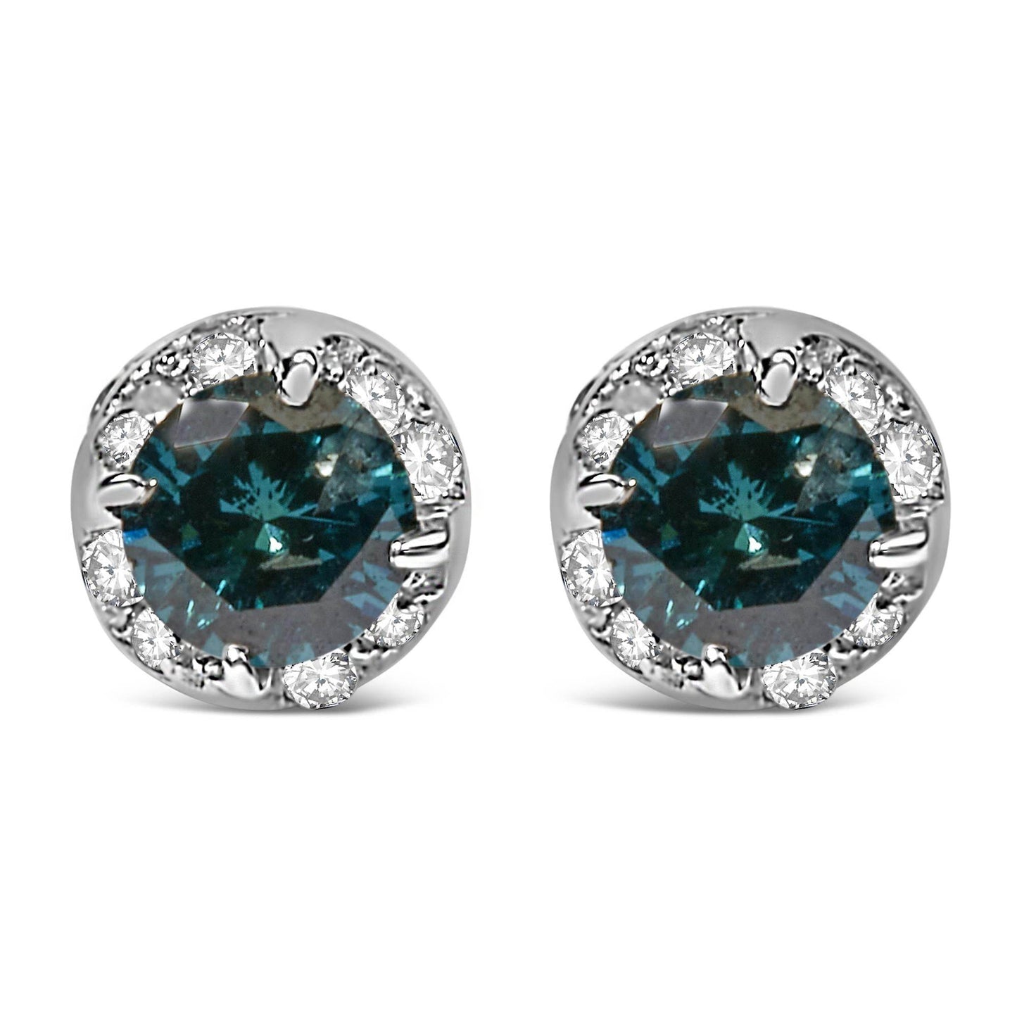 14K White Gold 1/2 cttw White and Treated Blue Round Diamond Earrings (I-J I2-I3) - Bijoux-NYC Direct