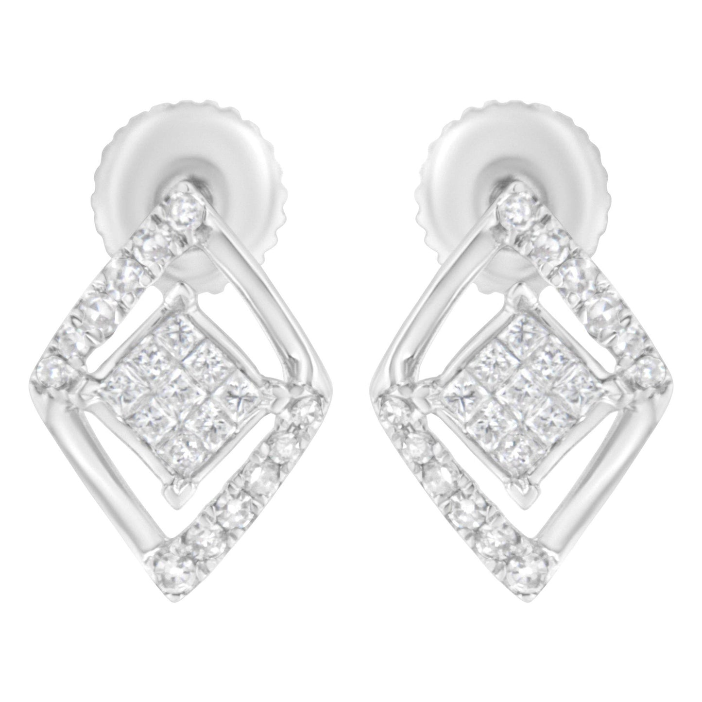 10K White Gold 1/3 cttw Princess-cut Diamond Double Triangle Composite Stud Earrings (H-I Color, SI1-SI2 Clarity) - Bijoux-NYC Direct