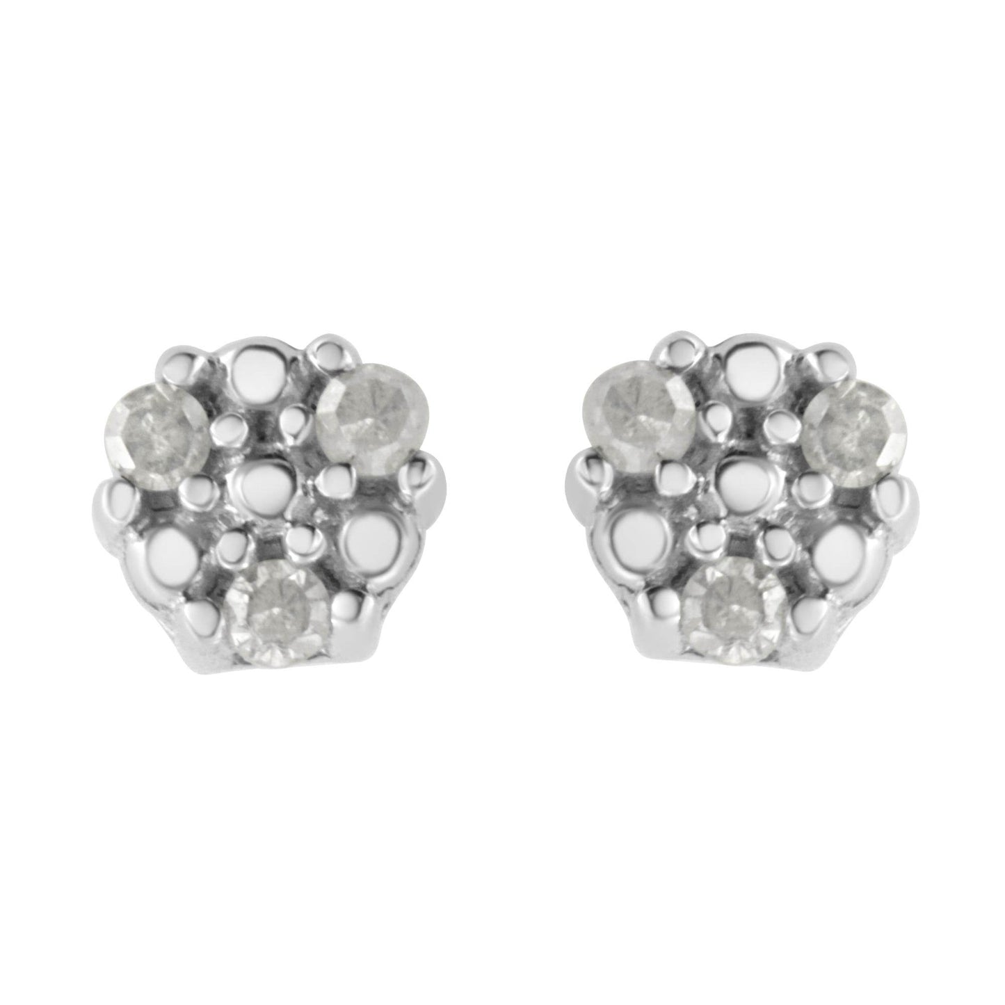 .925 Sterling Silver 1/10 cttw Prong Set Round-Cut Trio Diamond Stud Earrings (I-J Color, I3 Clarity) - Bijoux-NYC Direct