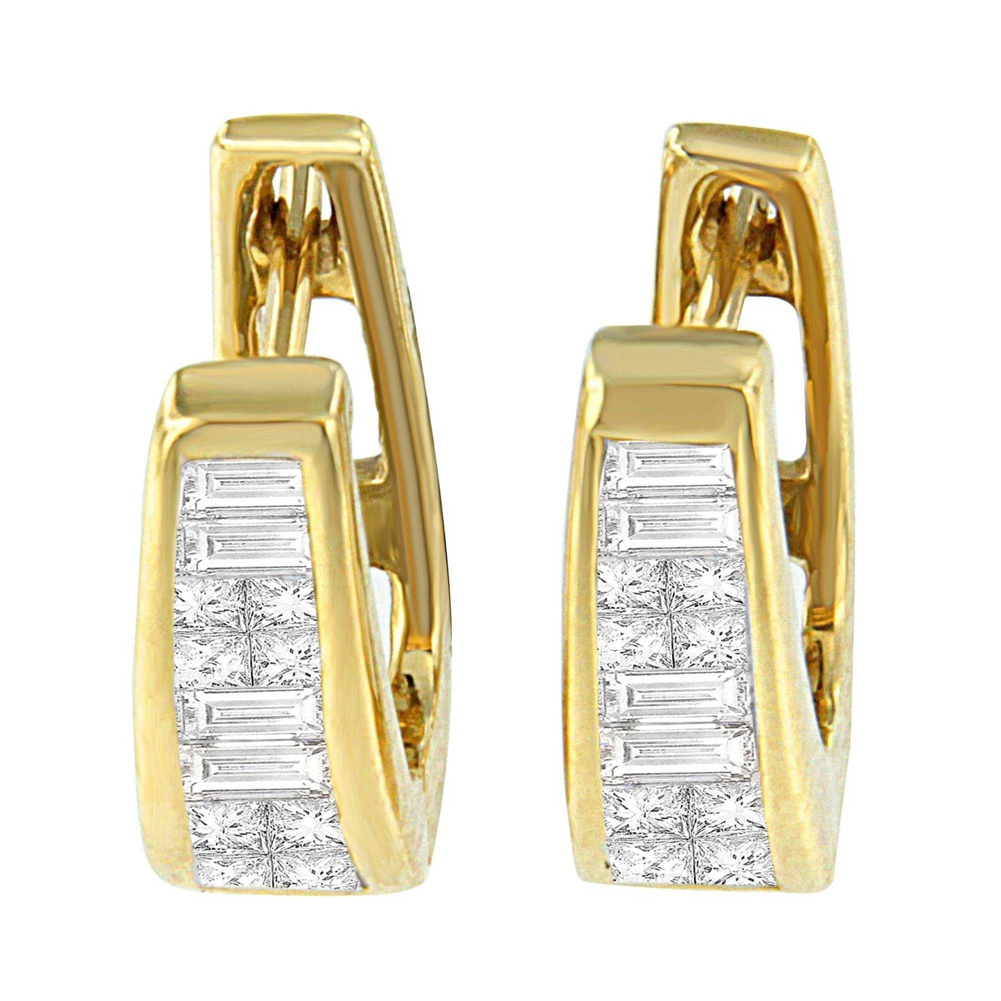 14k Yellow Gold 1/2ct TDW Princess and Baguette Diamond Earrings (I-J,VS1-VS2) - Bijoux-NYC Direct