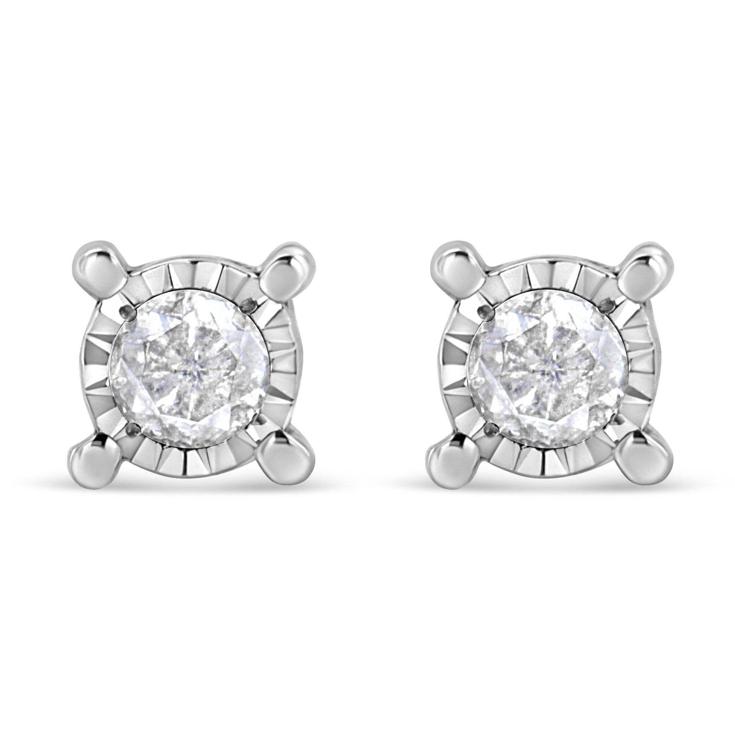 .925 Sterling Silver 1.0 Cttw Round Brilliant-Cut Diamond Miracle-Set Solitaire Stud Earrings (H-I Color, I2-I3 Clarity) - Bijoux-NYC Direct