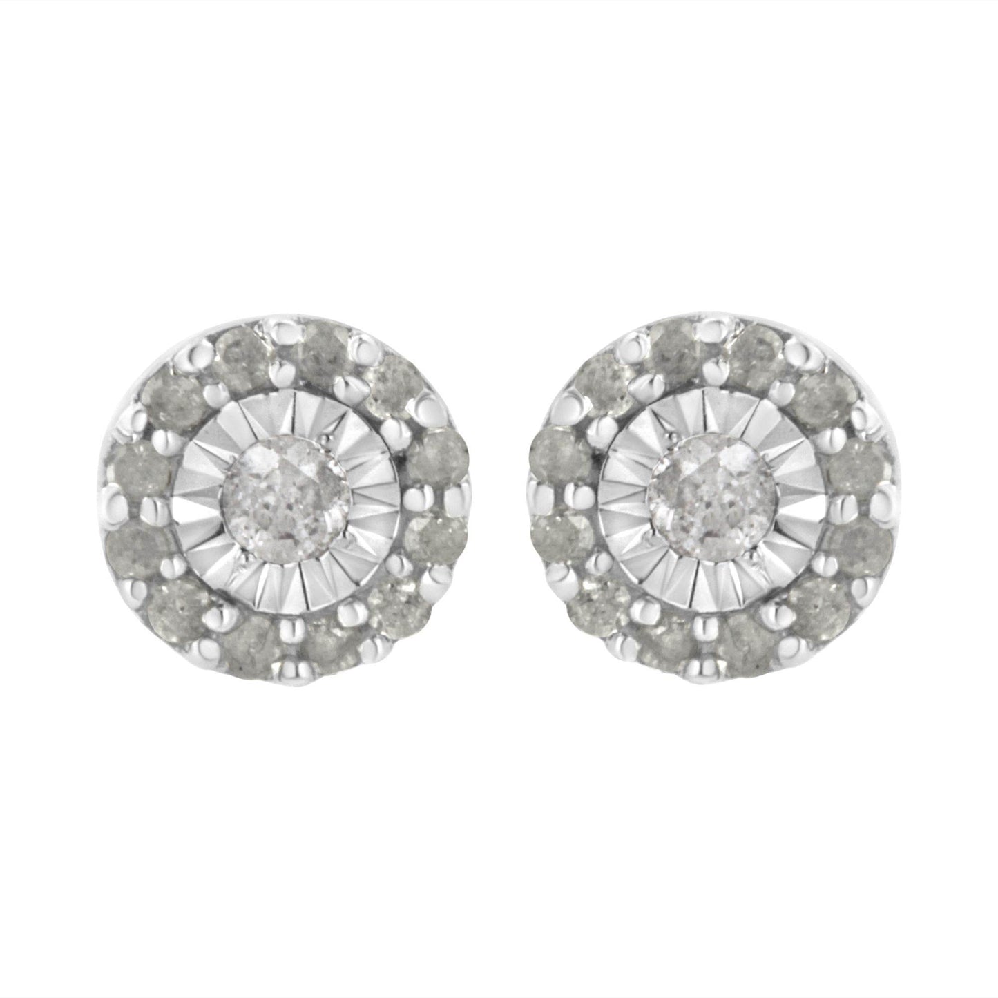 .925 Sterling Silver 1/2 cttw Miracle-Set Round Diamond Halo Stud Earrings (I-J Clarity, I3 Color) - Bijoux-NYC Direct
