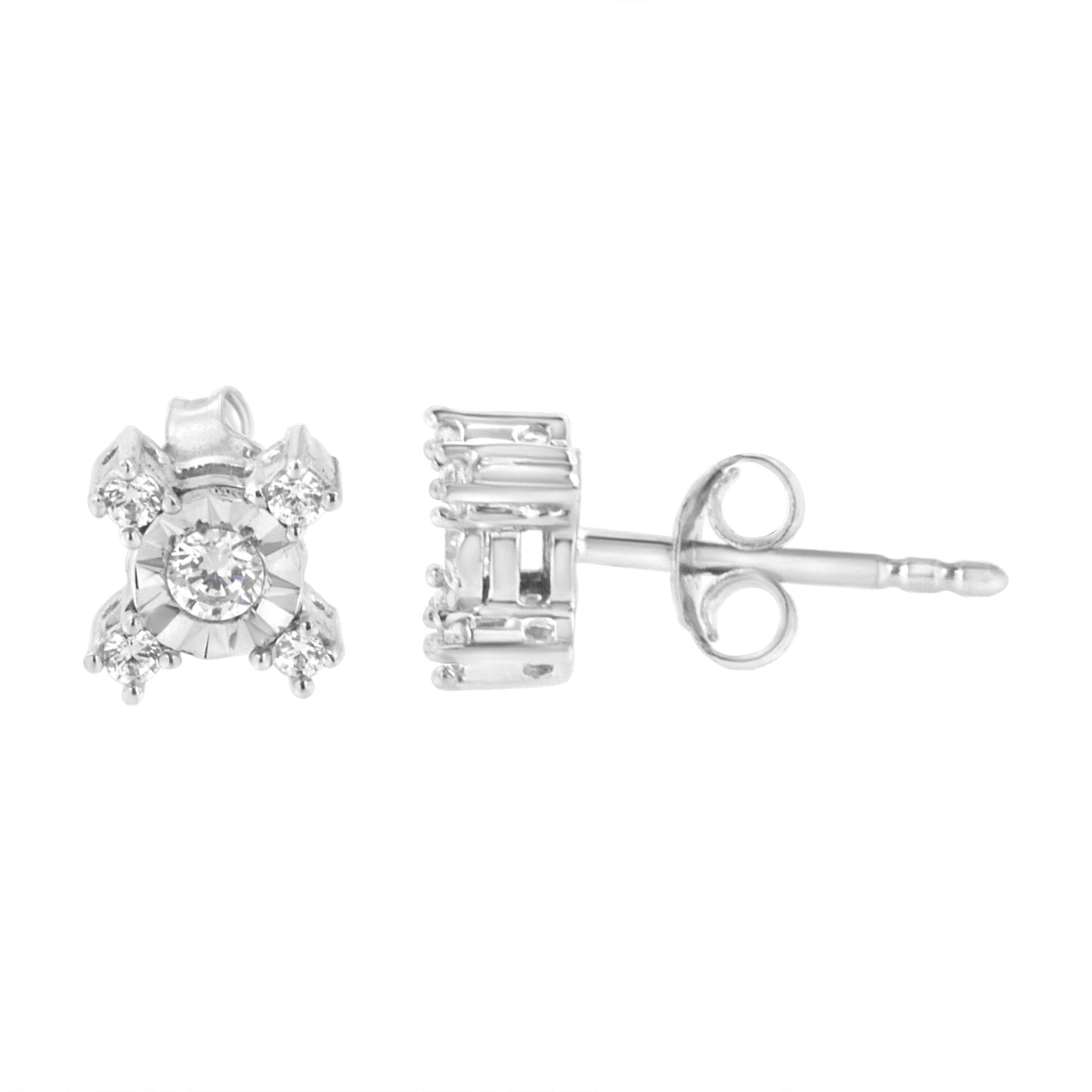 .925 Sterling Silver 1/4 Cttw Miracle Plate Set Round and Princess-Cut Diamond "X" Shaped Stud Earrings (I-J Color, I2-I3 Clarity) - Bijoux-NYC Direct