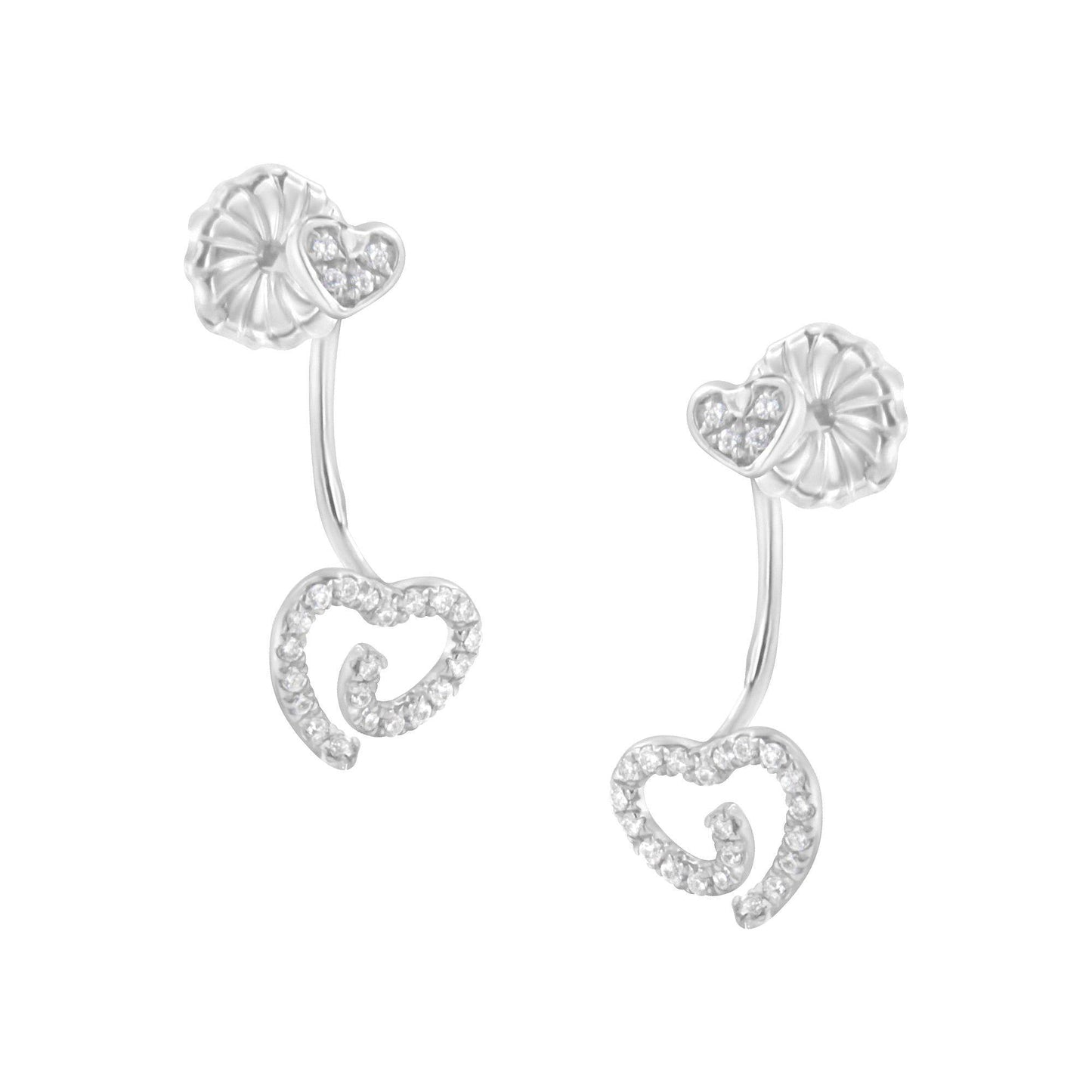 .925 Sterling Silver 1/4 Cttw Diamond Swirl Heart Front/Back Earrings (I-J Color, I2-I3 Clarity) - Bijoux-NYC Direct
